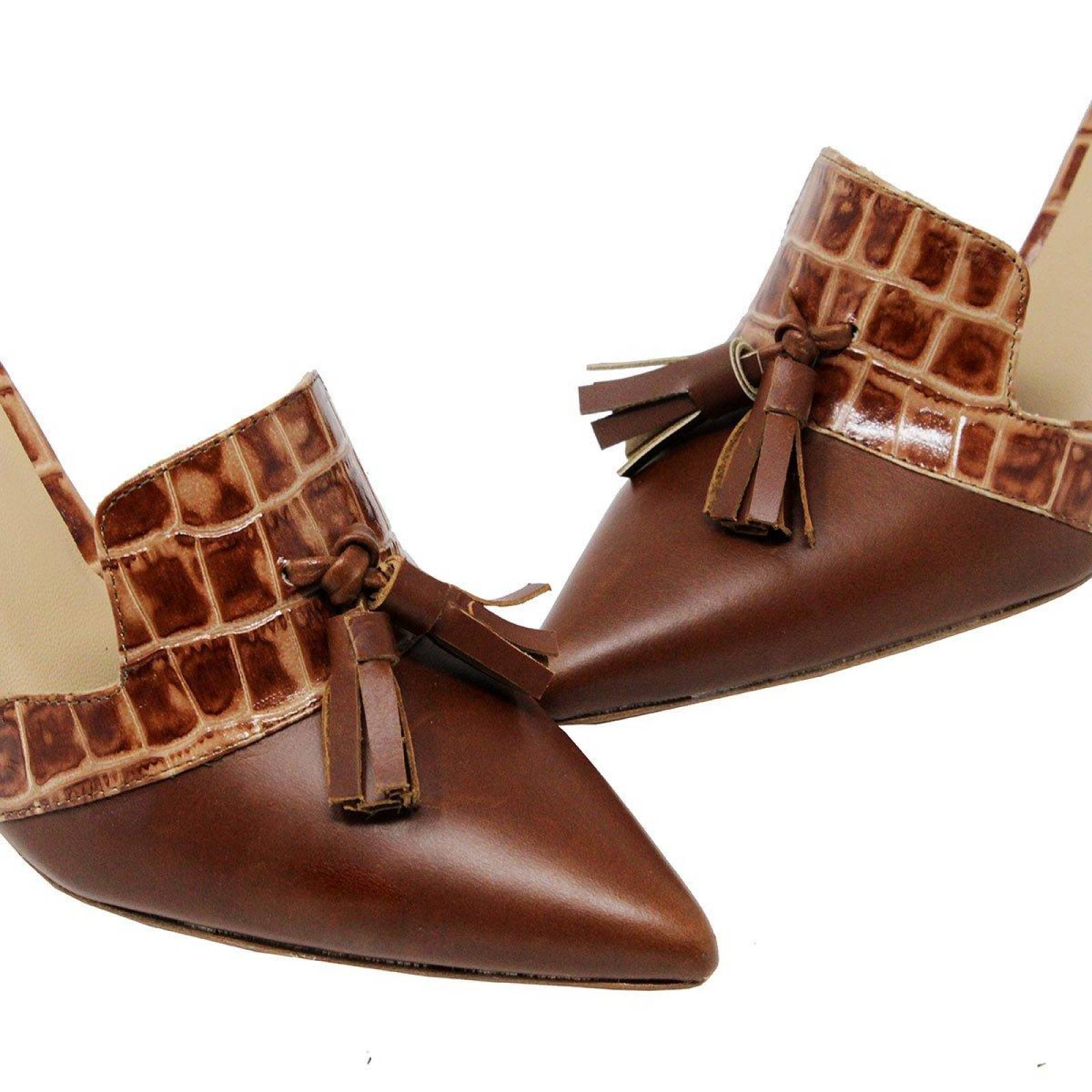 STELLA 75 - Negro y Mostaza Regina Romero Zapato Zapatilla Tacon Alto para Dama en Piel 