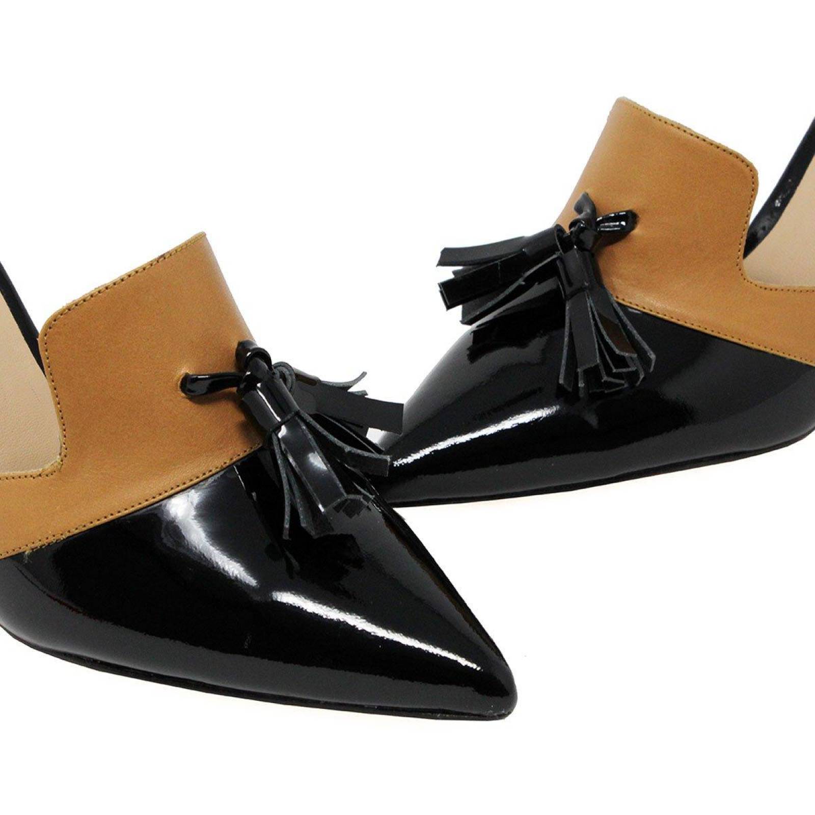 STELLA 75 - Negro y Mostaza Regina Romero Zapato Zapatilla Tacon Alto para Dama en Piel 