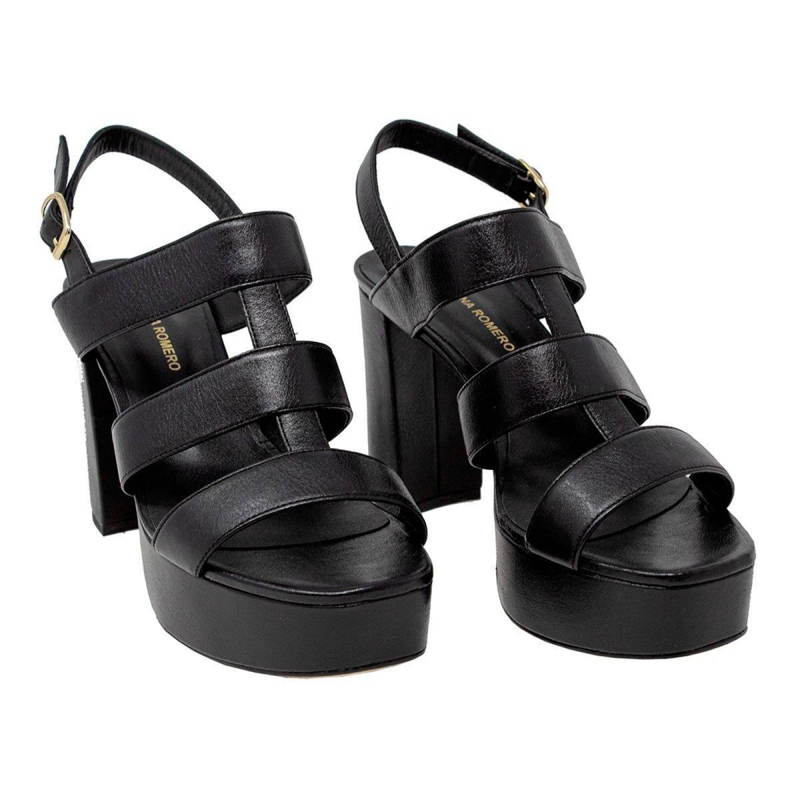 LAUREN 95 Negro Regina Romero Zapato Sandalia Plataforma Tacon