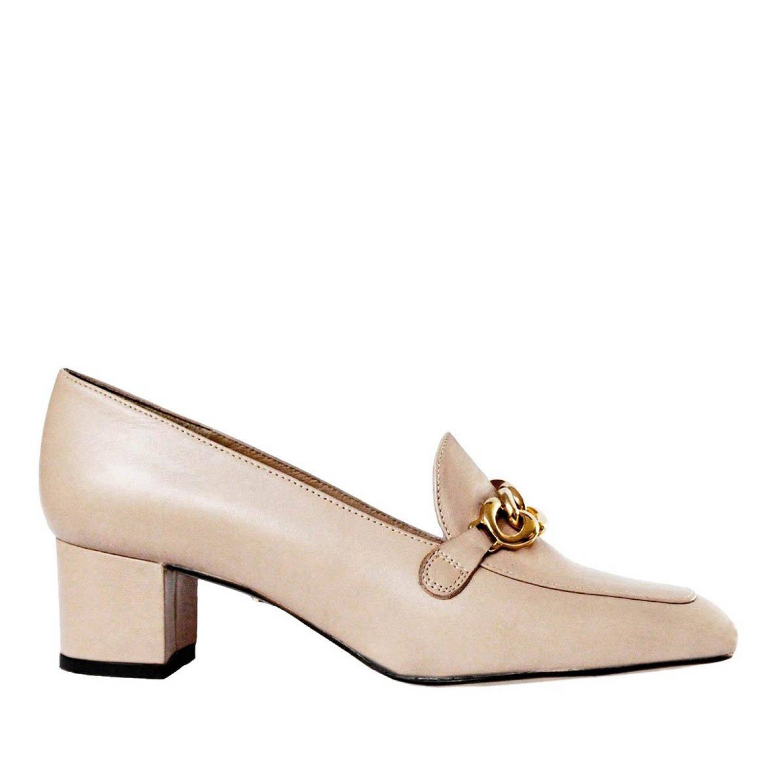KALI 40 - Beige Regina Romero Zapato Zapatilla Tacon Bajo para Dama en Piel
