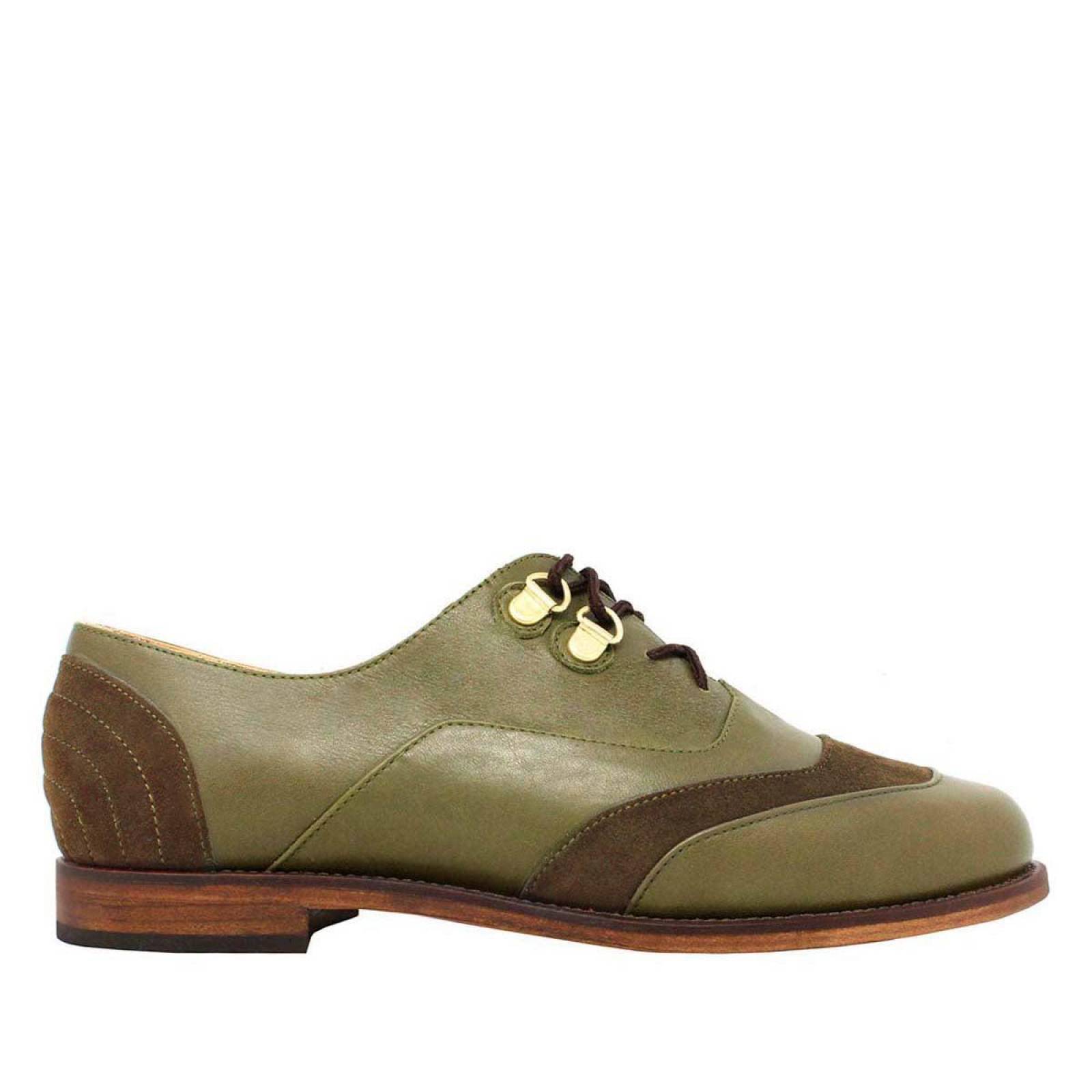 BOSTON - Verde Olivo Regina Romero Zapato Bostoniano de Piso para Dama en Piel 
