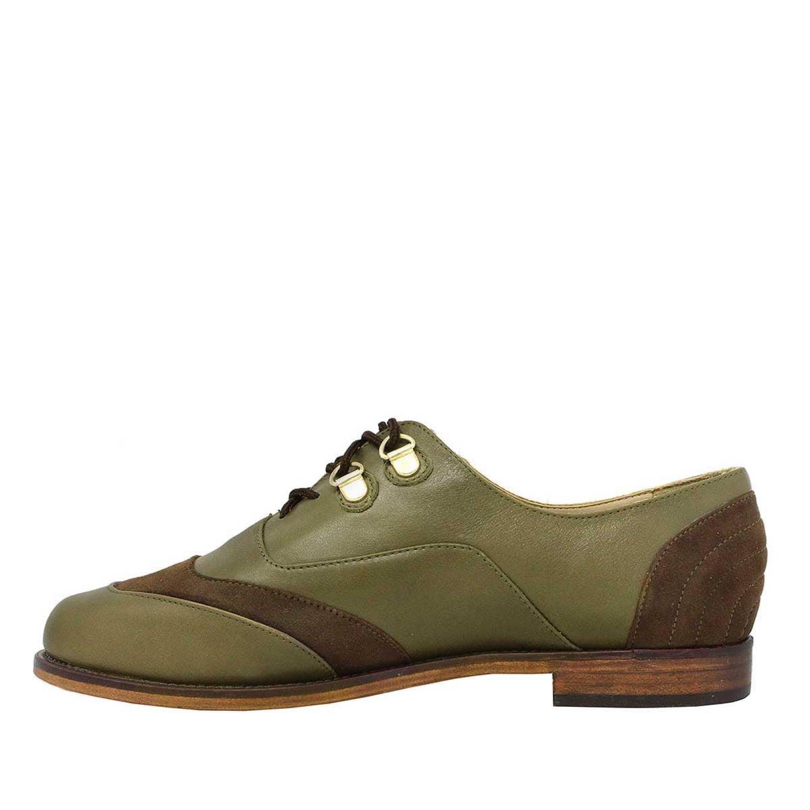 BOSTON - Verde Olivo Regina Romero Zapato Bostoniano de Piso para Dama en Piel 