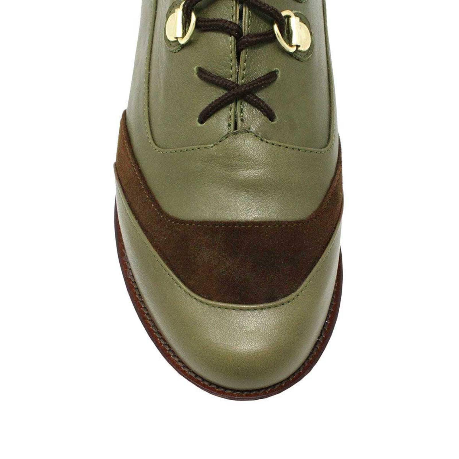 BOSTON - Verde Olivo Regina Romero Zapato Bostoniano de Piso para Dama en Piel 