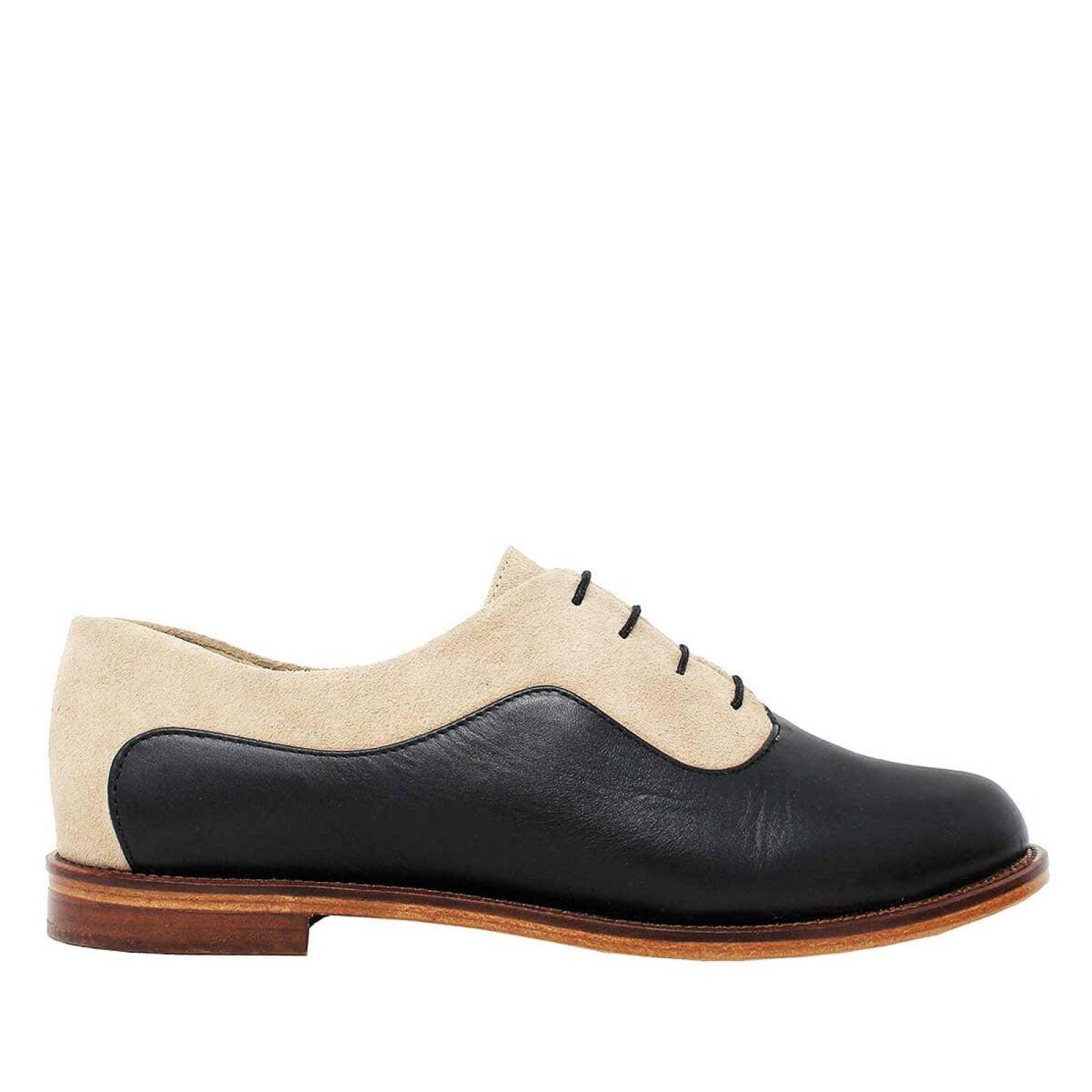 DANNA - Negro y Chai Regina Romero Zapato Bostoniano de Piso para Dama en Piel