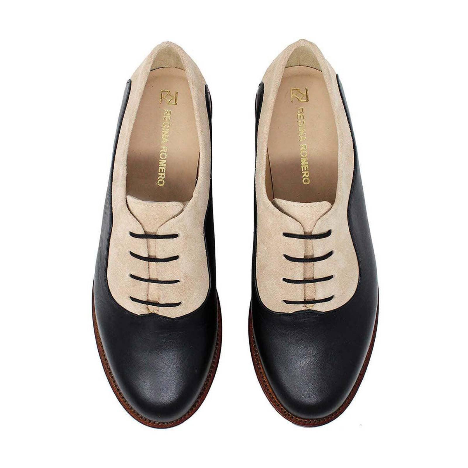 DANNA - Negro y Chai Regina Romero Zapato Bostoniano de Piso para Dama en Piel