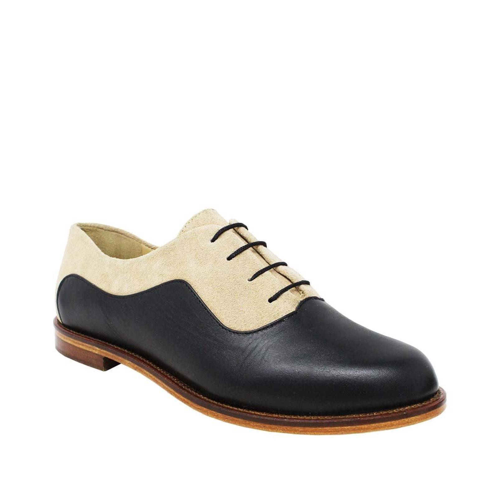 DANNA - Negro y Chai Regina Romero Zapato Bostoniano de Piso para Dama en Piel