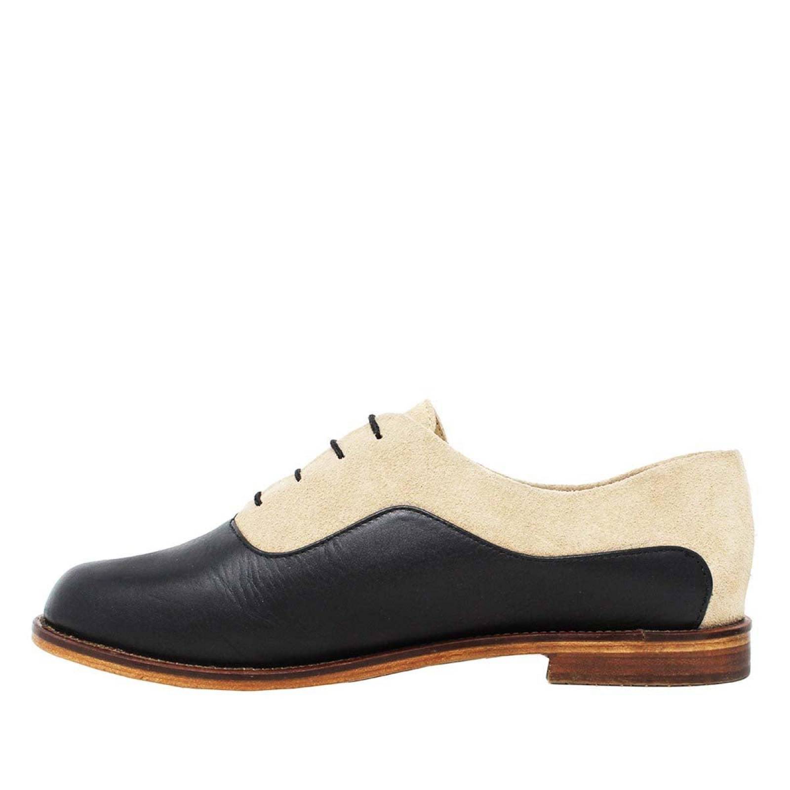 DANNA - Negro y Chai Regina Romero Zapato Bostoniano de Piso para Dama en Piel