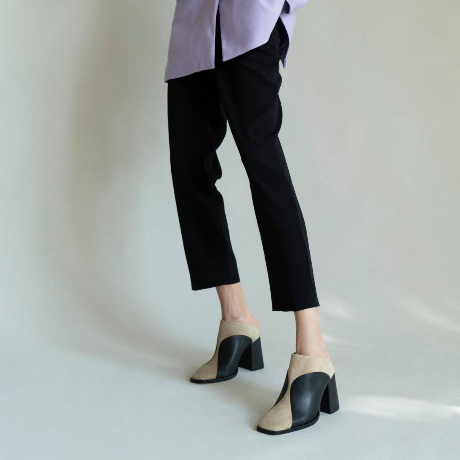 DIDI 75 - Negro y Chai Regina Romero Zapato Bota Botin Mule Tacon Alto para Dama en Piel 