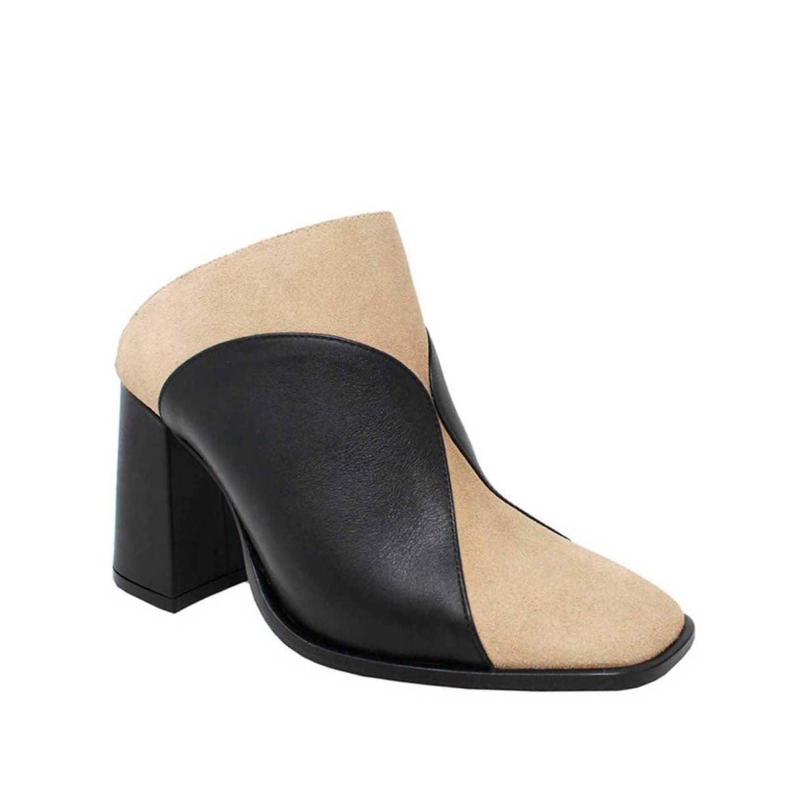 DIDI 75 - Negro y Chai Regina Romero Zapato Bota Botin Mule Tacon Alto para Dama en Piel 