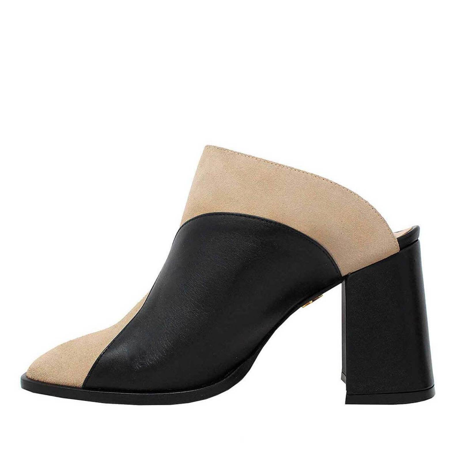 DIDI 75 - Negro y Chai Regina Romero Zapato Bota Botin Mule Tacon Alto para Dama en Piel 