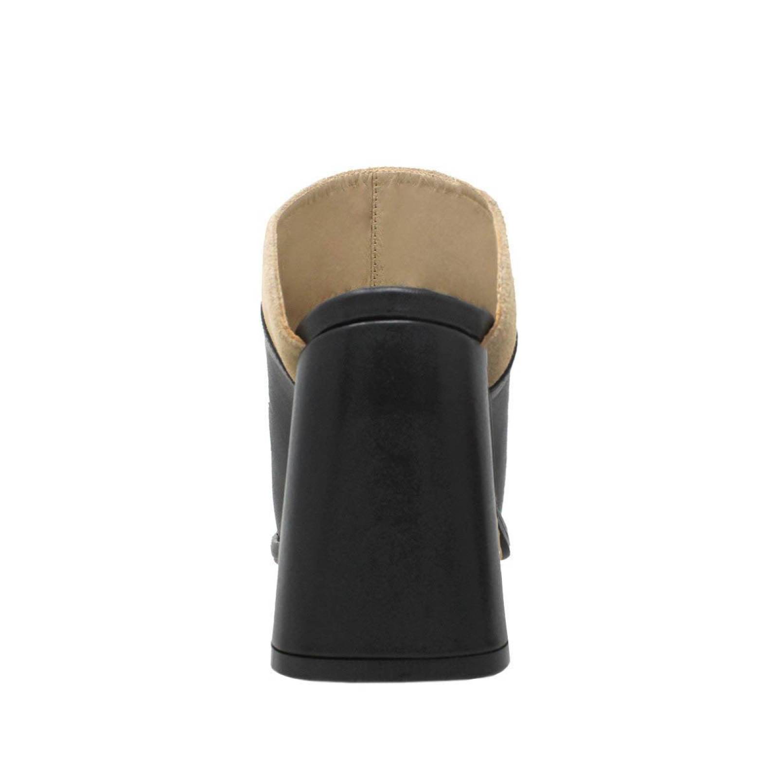 DIDI 75 - Negro y Chai Regina Romero Zapato Bota Botin Mule Tacon Alto para Dama en Piel 