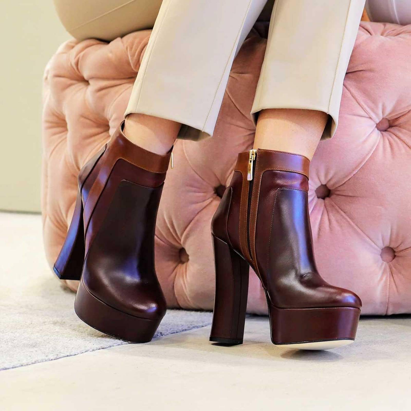 JULIA 135 - Cafe Regina Romero Zapato Bota Plataforma Tacon Alto para Dama en Piel 