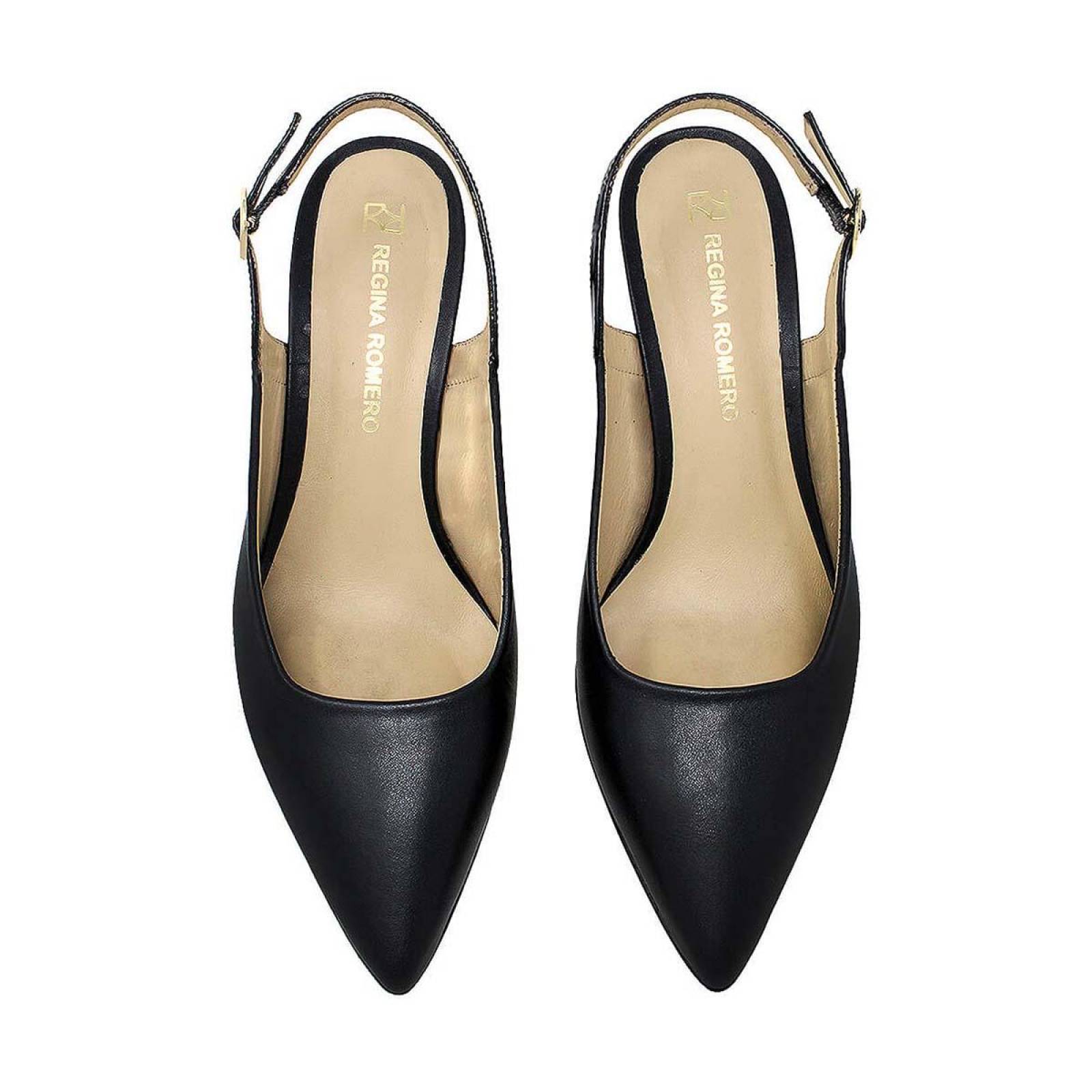 LARA 50 - Negro Regina Romero Zapato Zapatilla Tacon Bajo para Dama en Piel 