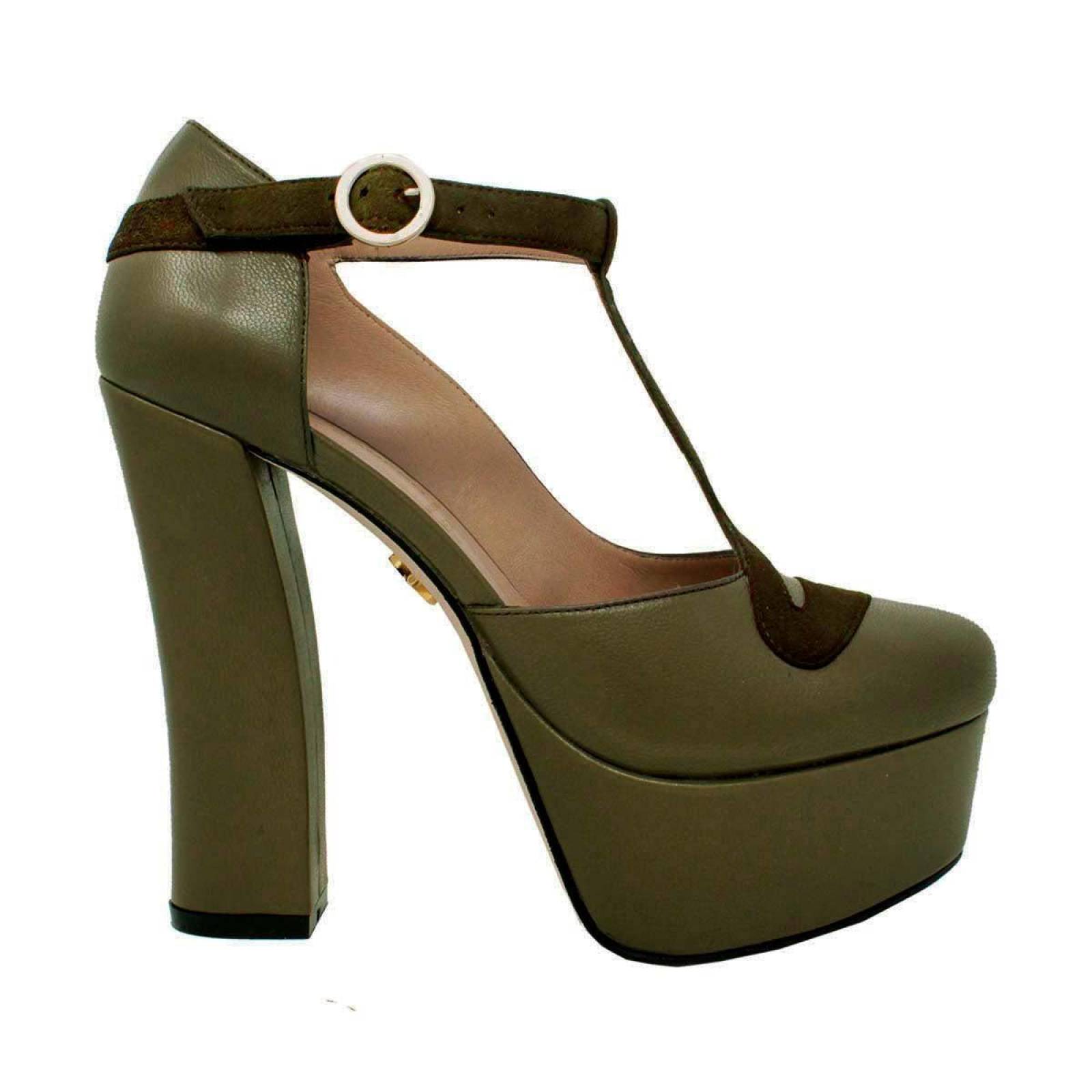LYRA 135 - Verde Olivo Regina Romero Zapato Plataforma Tacon Alto para Dama en Piel