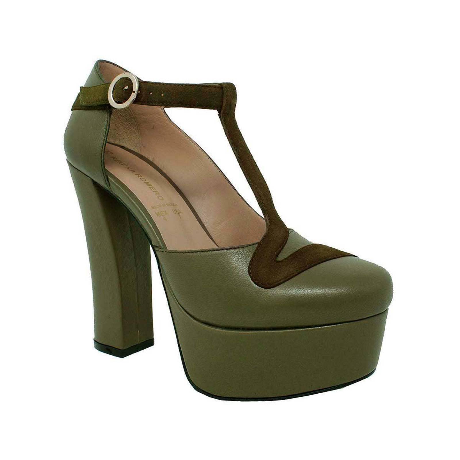 LYRA 135 - Verde Olivo Regina Romero Zapato Plataforma Tacon Alto para Dama en Piel