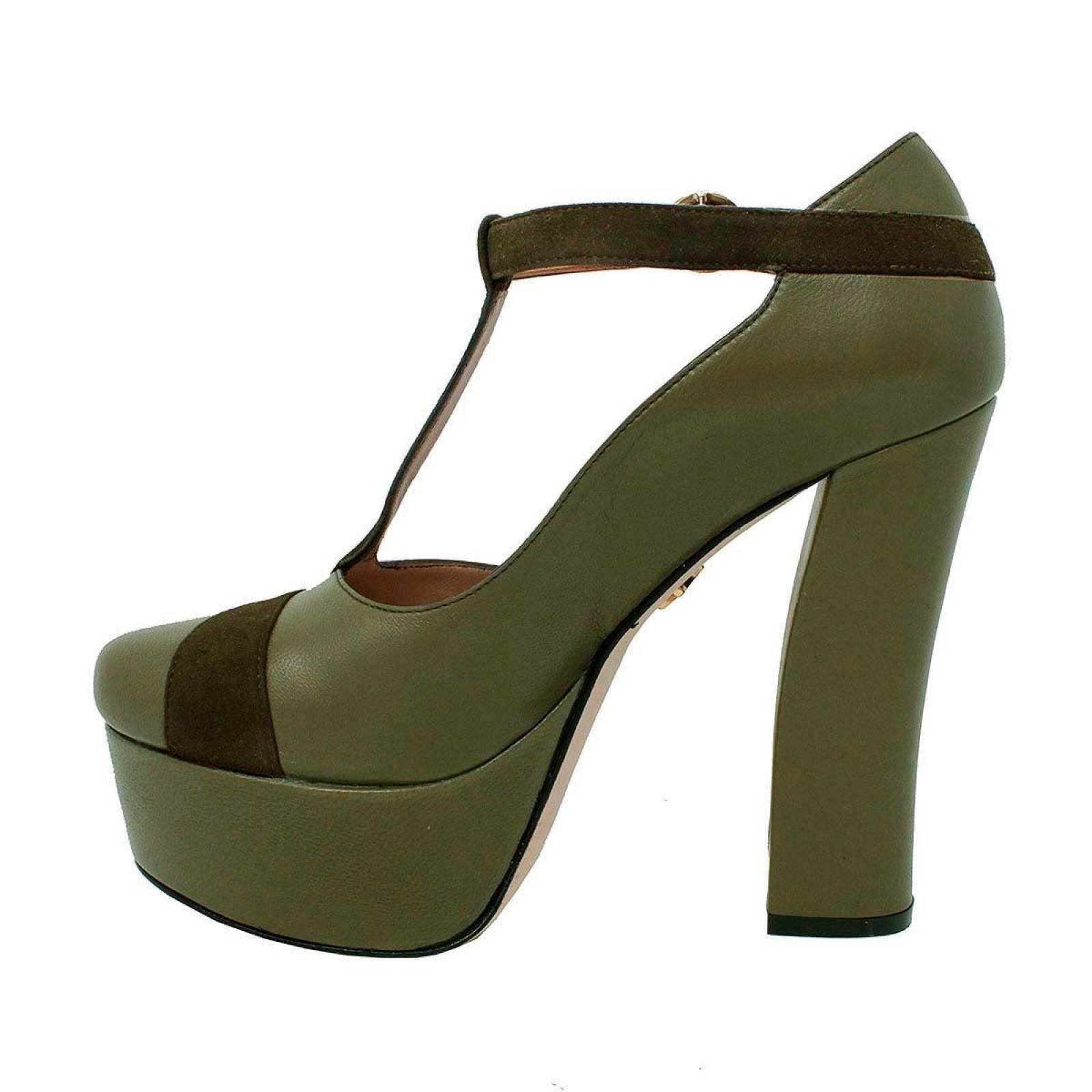 LYRA 135 - Verde Olivo Regina Romero Zapato Plataforma Tacon Alto para Dama en Piel
