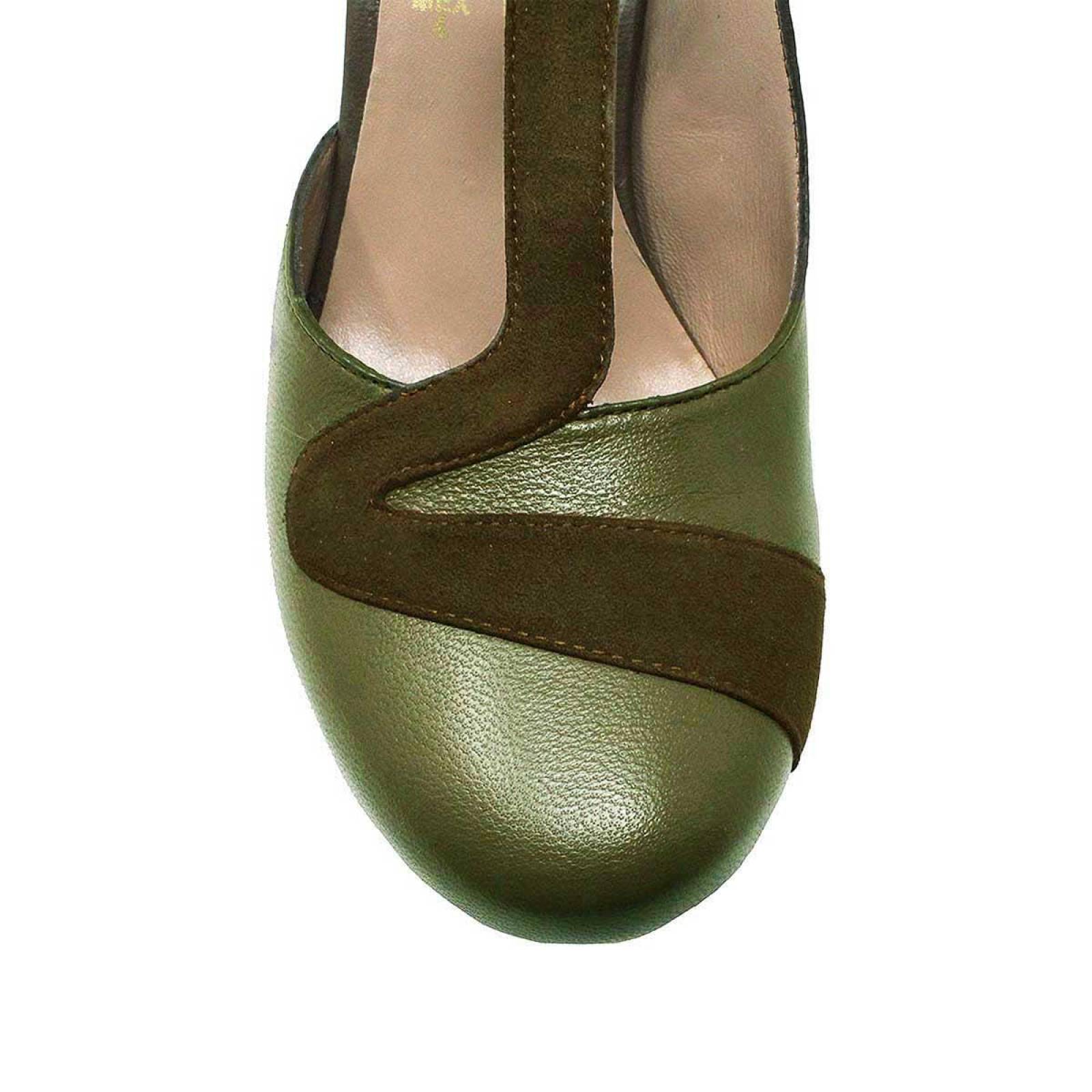 LYRA 135 - Verde Olivo Regina Romero Zapato Plataforma Tacon Alto para Dama en Piel