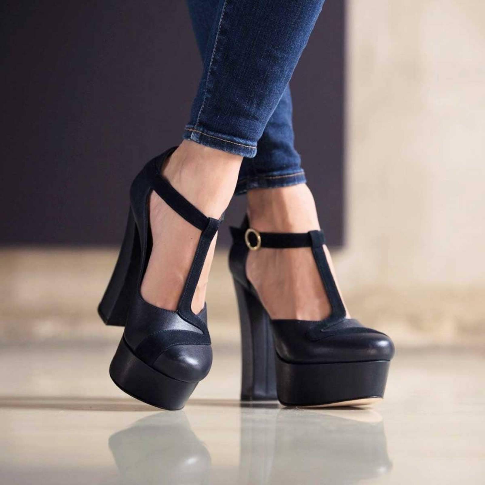 LYRA 135 - Marino Regina Romero Zapato Plataforma Tacon Alto para Dama en Piel