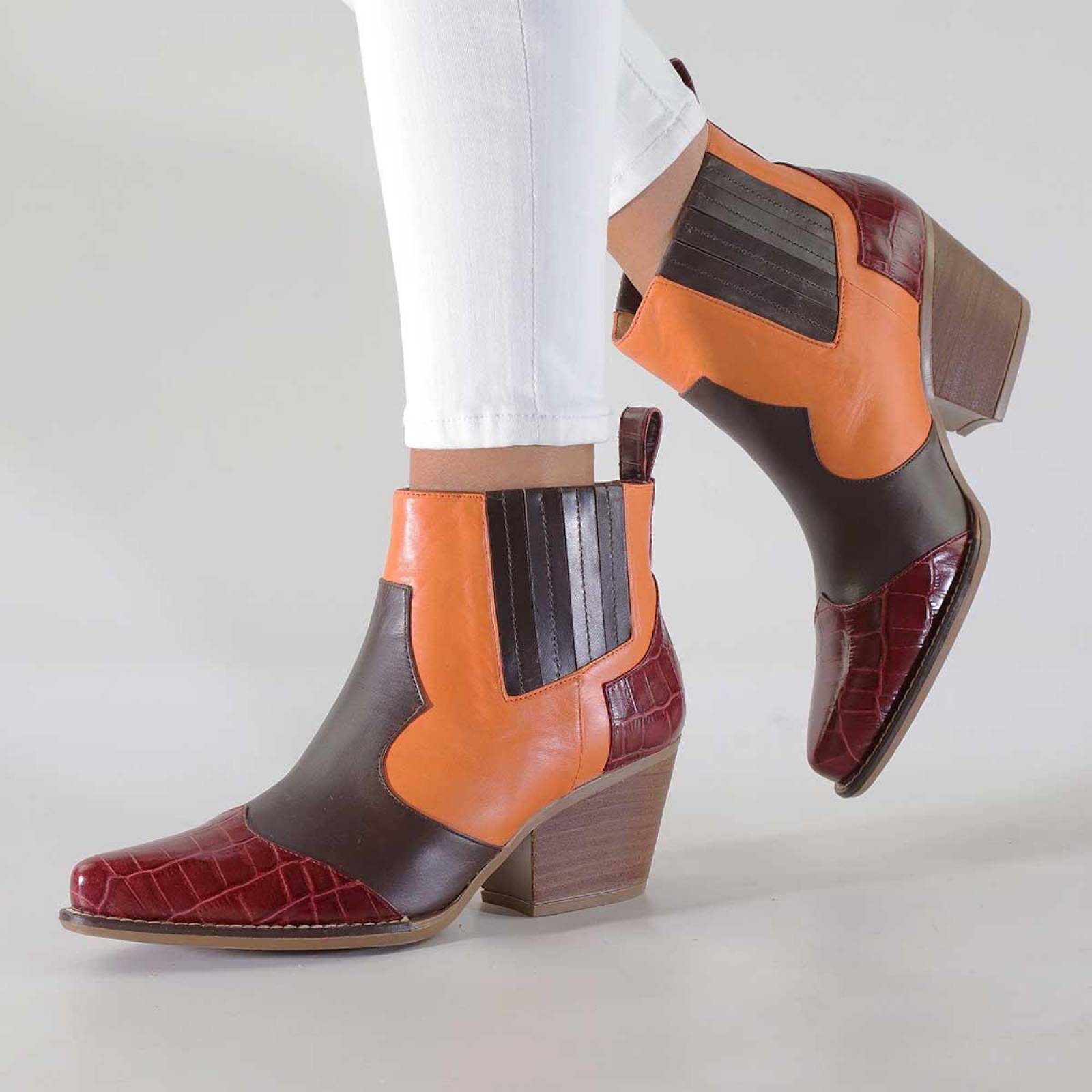 MADDIE 60 Edicion Limitada - Vino Cafe y Terracota Regina Romero Zapato Bota Botin Tacon Bajo para D 