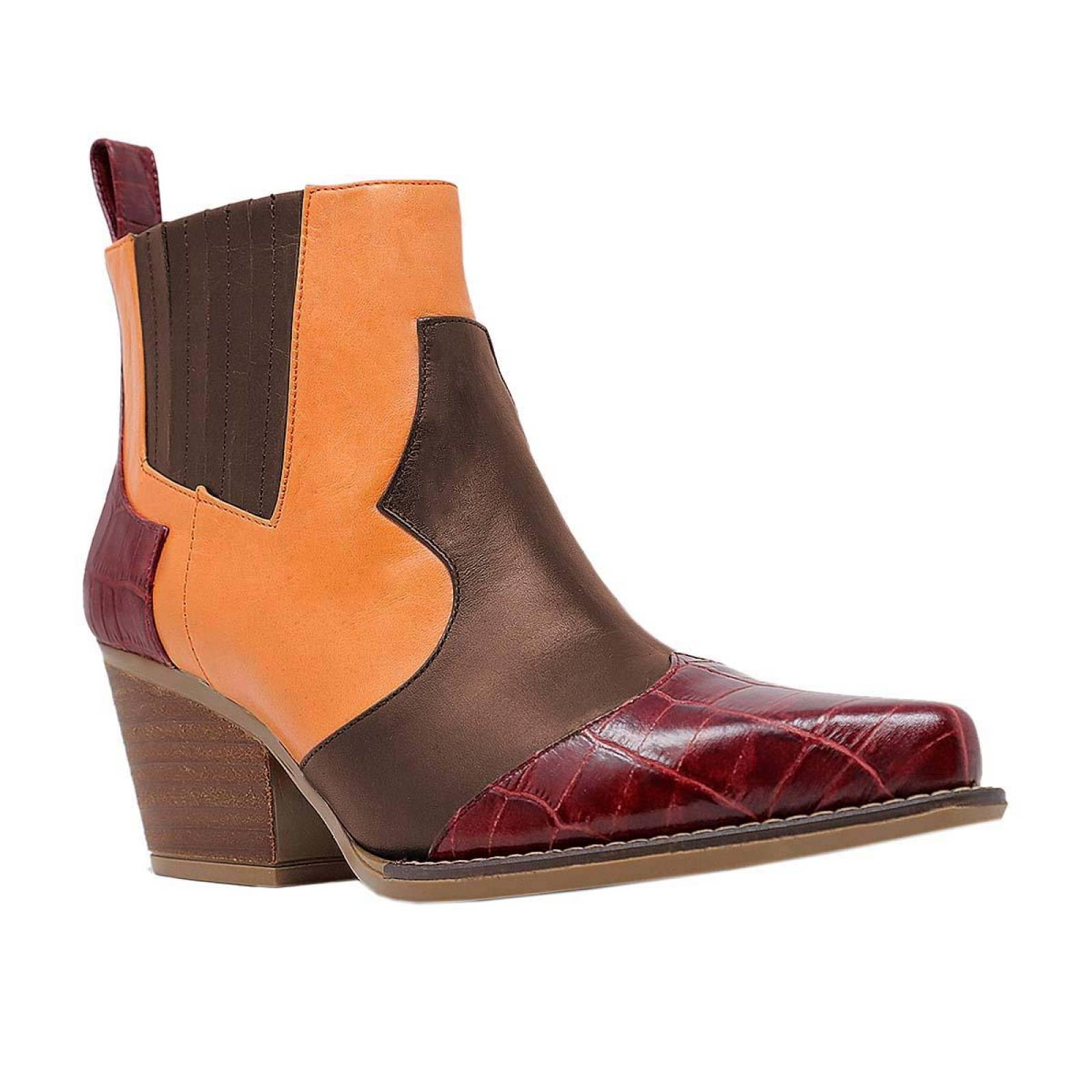 MADDIE 60 Edicion Limitada - Vino Cafe y Terracota Regina Romero Zapato Bota Botin Tacon Bajo para D 