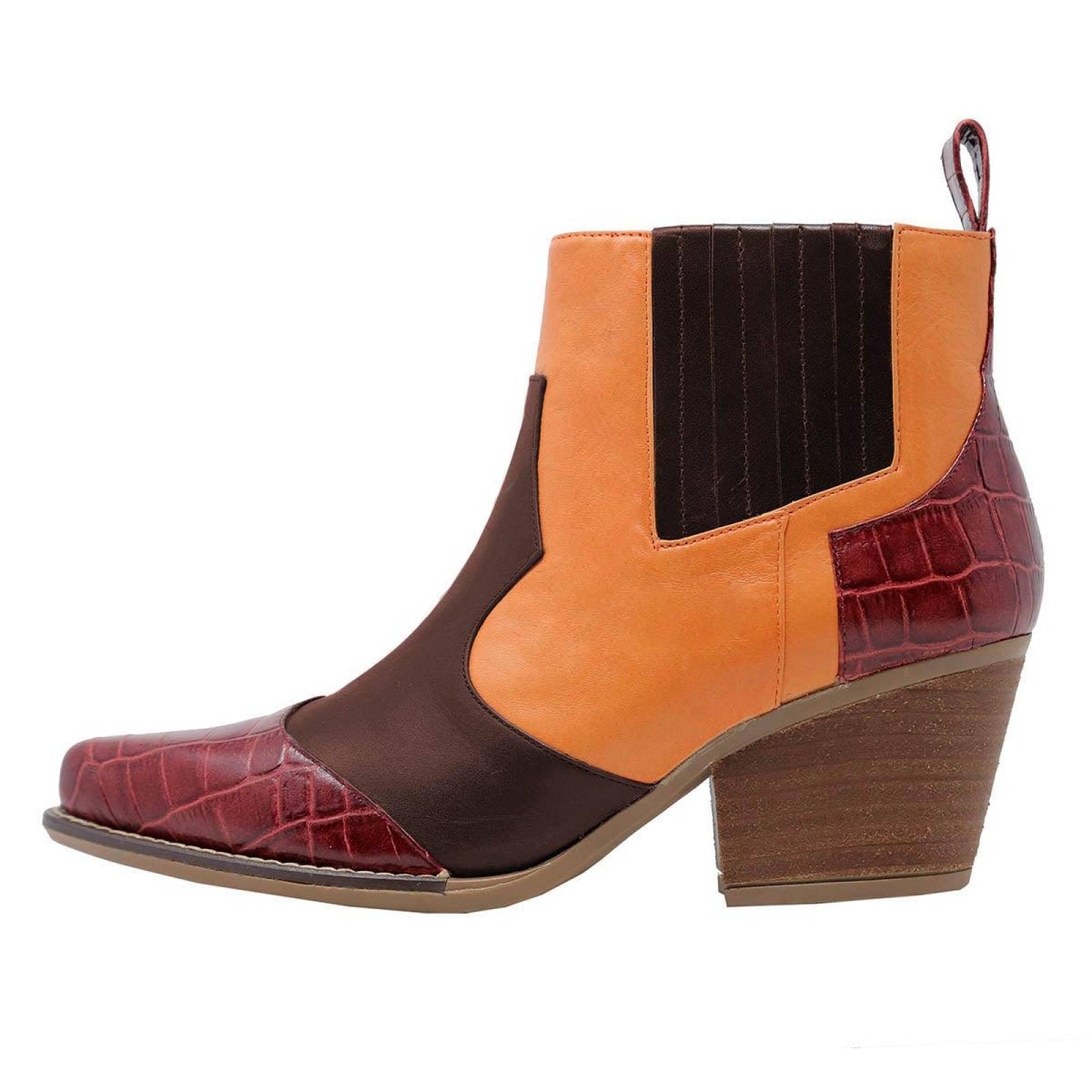 MADDIE 60 Edicion Limitada - Vino Cafe y Terracota Regina Romero Zapato Bota Botin Tacon Bajo para D 