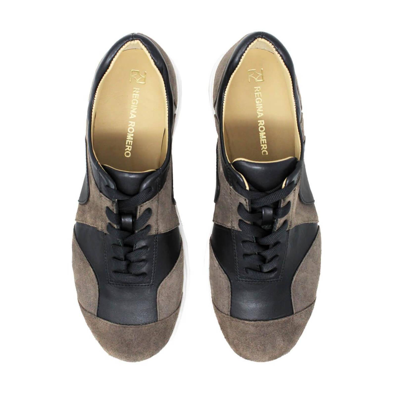 MARIA 35 - Negro y Concreto Regina Romero Zapato Tenis Urbano Sport para Dama en Piel 