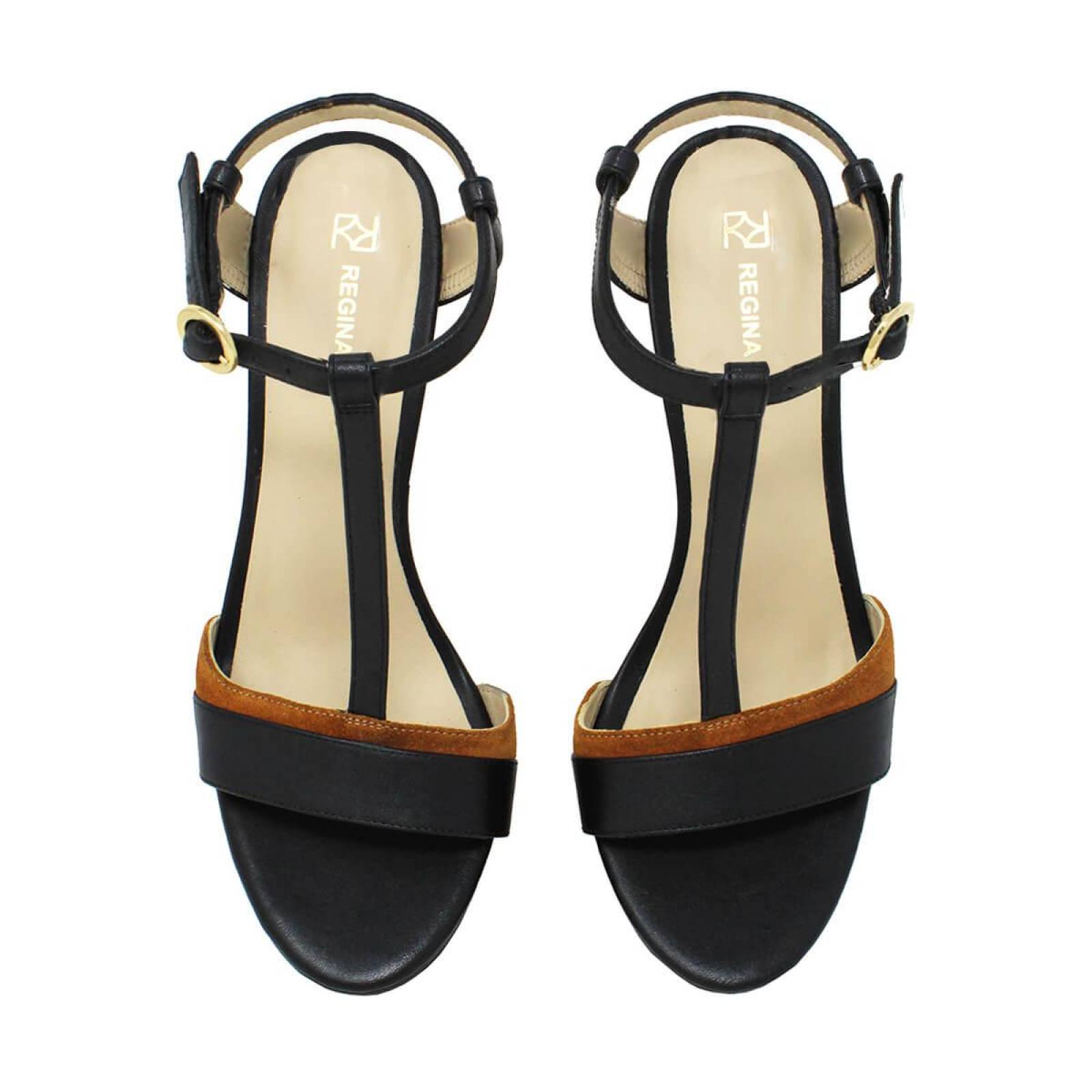 PITA 125 - Negro y Terracota Regina Romero Zapato Sandalia Plataforma Tacon Alto para Dama en Piel