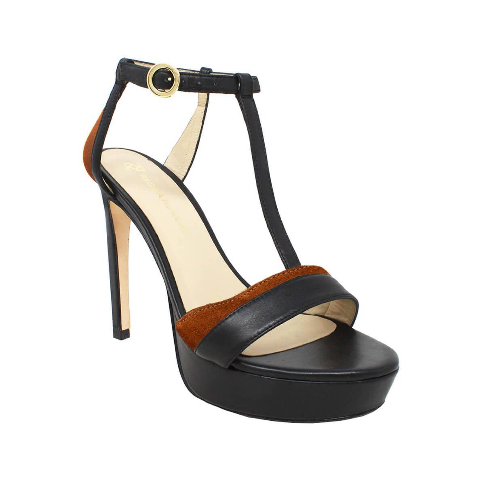 PITA 125 - Negro y Terracota Regina Romero Zapato Sandalia Plataforma Tacon Alto para Dama en Piel