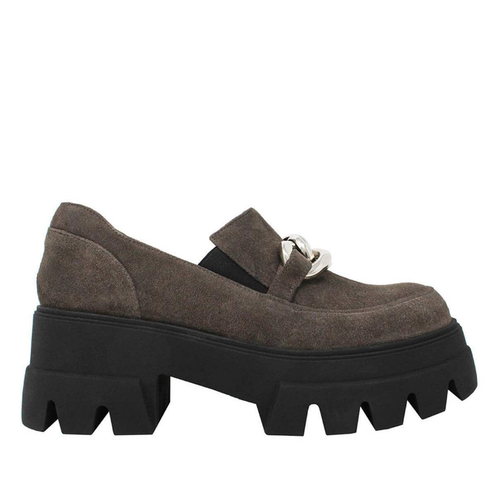 RAQUEL 65 - Gamuza Concreto Regina Romero Zapato Bostoniano Urbano Sport para Dama en Piel 