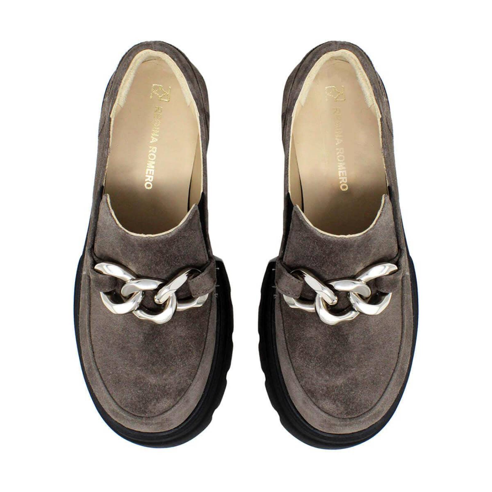 RAQUEL 65 - Gamuza Concreto Regina Romero Zapato Bostoniano Urbano Sport para Dama en Piel 