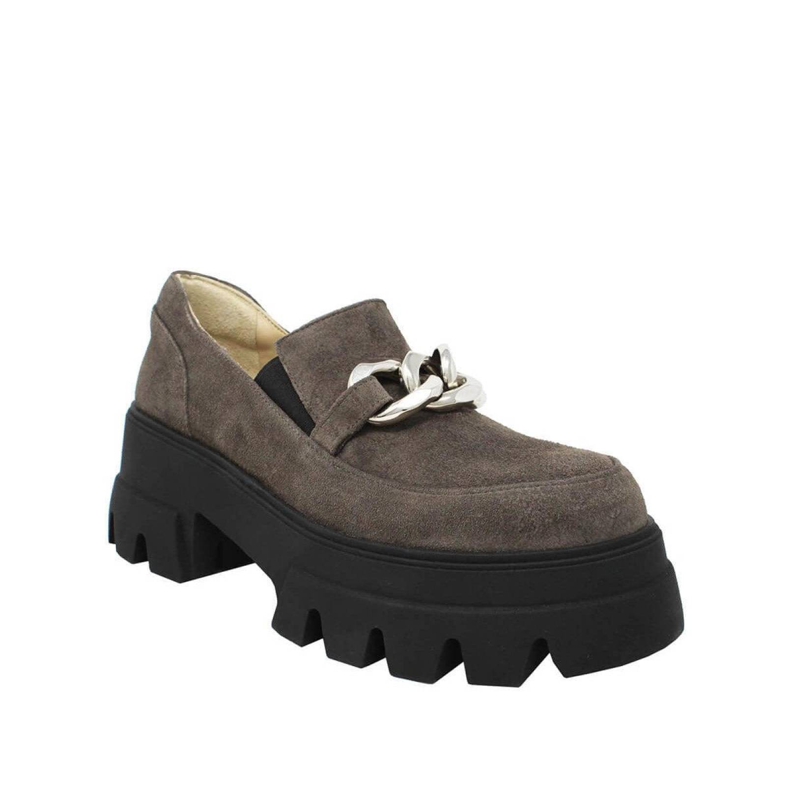 RAQUEL 65 - Gamuza Concreto Regina Romero Zapato Bostoniano Urbano Sport para Dama en Piel 