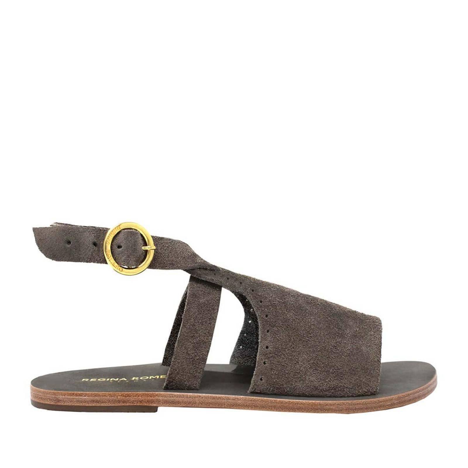 MACARENA - Gamuza Concreto Regina Romero Resort Zapato Sandalia de Piso para Dama en Piel 