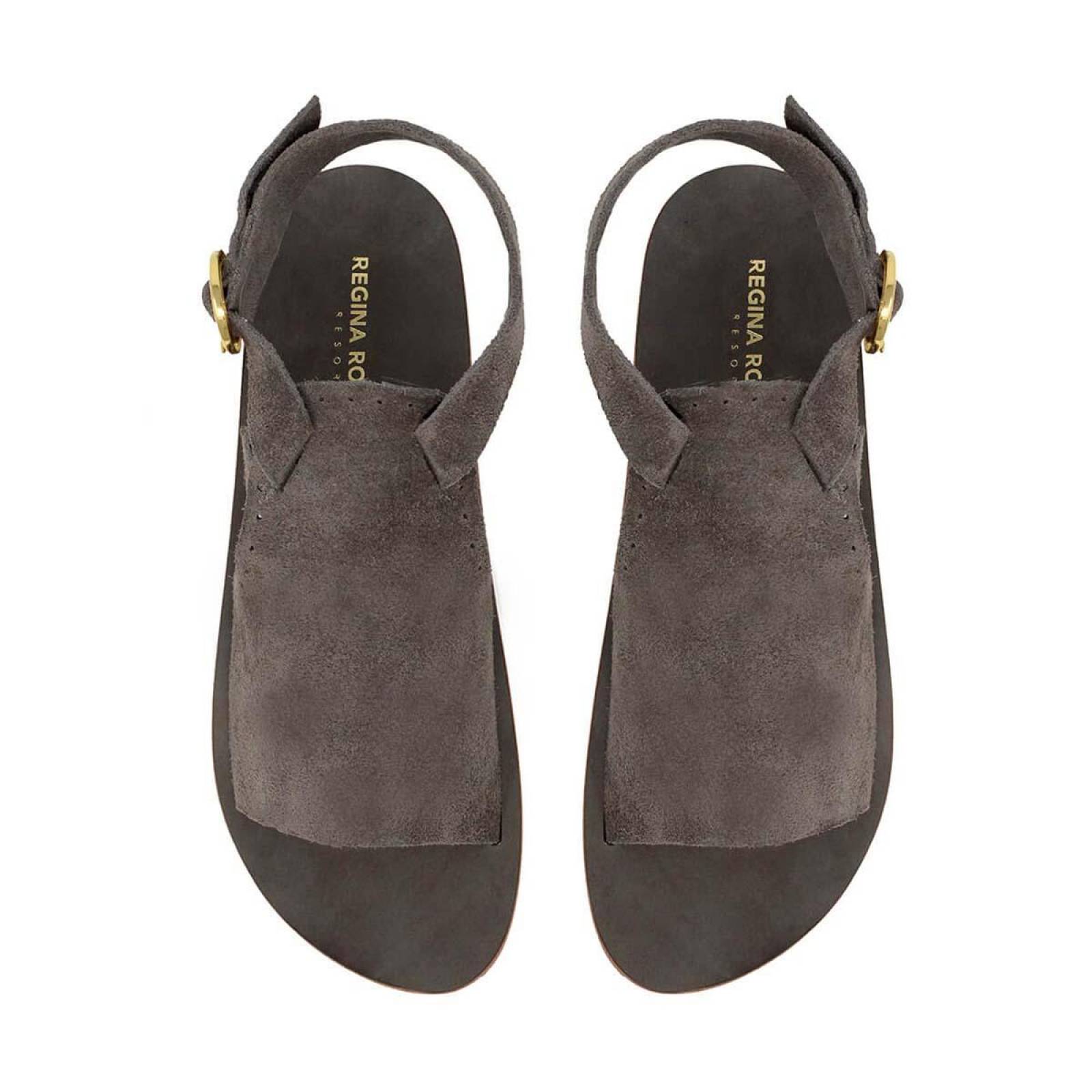 MACARENA - Gamuza Concreto Regina Romero Resort Zapato Sandalia de Piso para Dama en Piel 