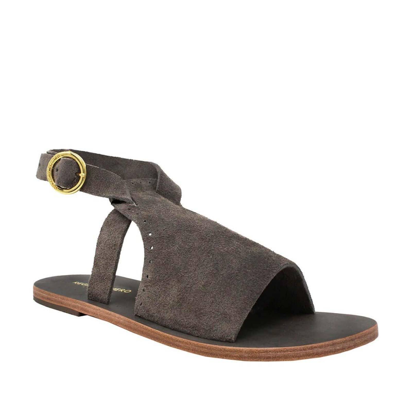 MACARENA - Gamuza Concreto Regina Romero Resort Zapato Sandalia de Piso para Dama en Piel 