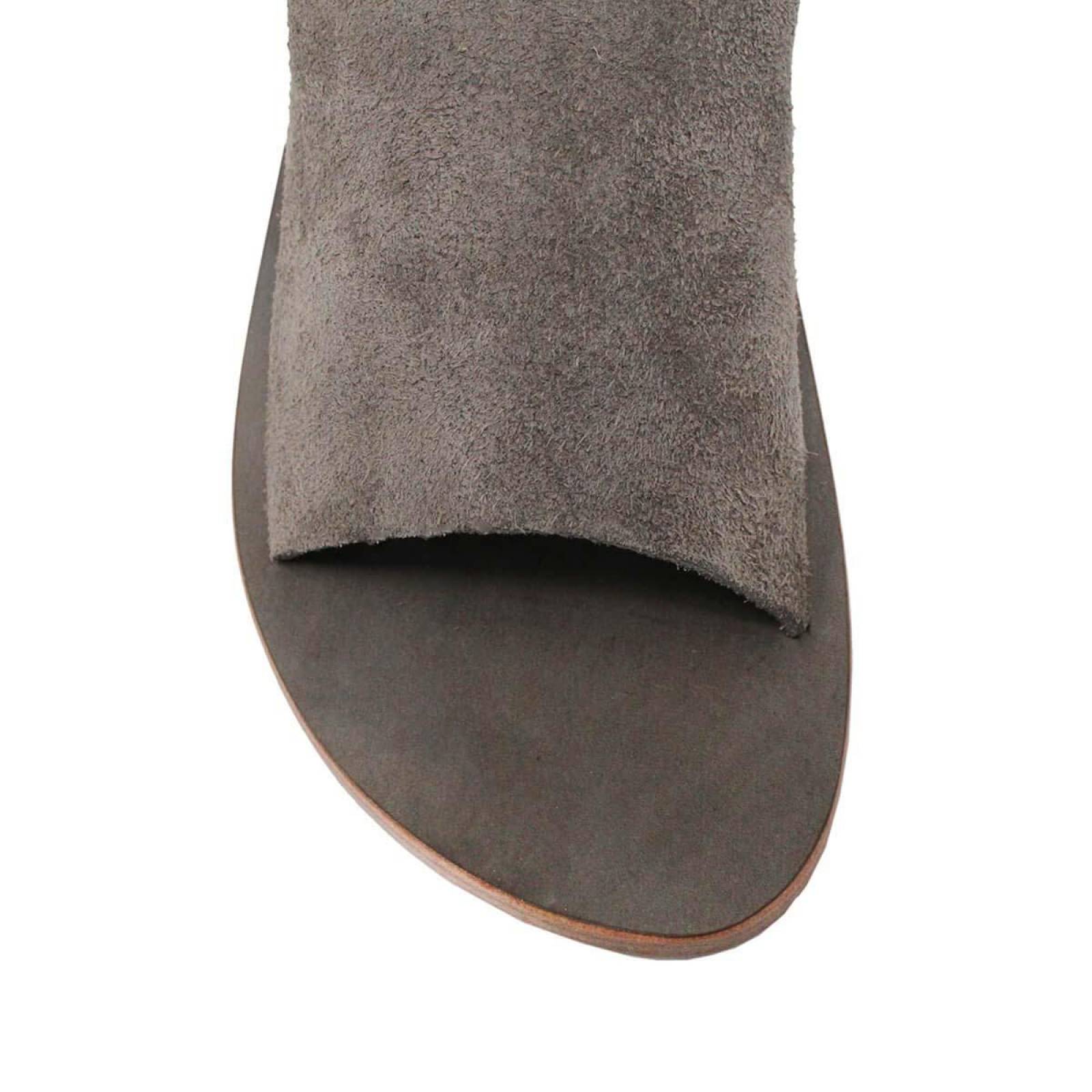 MACARENA - Gamuza Concreto Regina Romero Resort Zapato Sandalia de Piso para Dama en Piel 