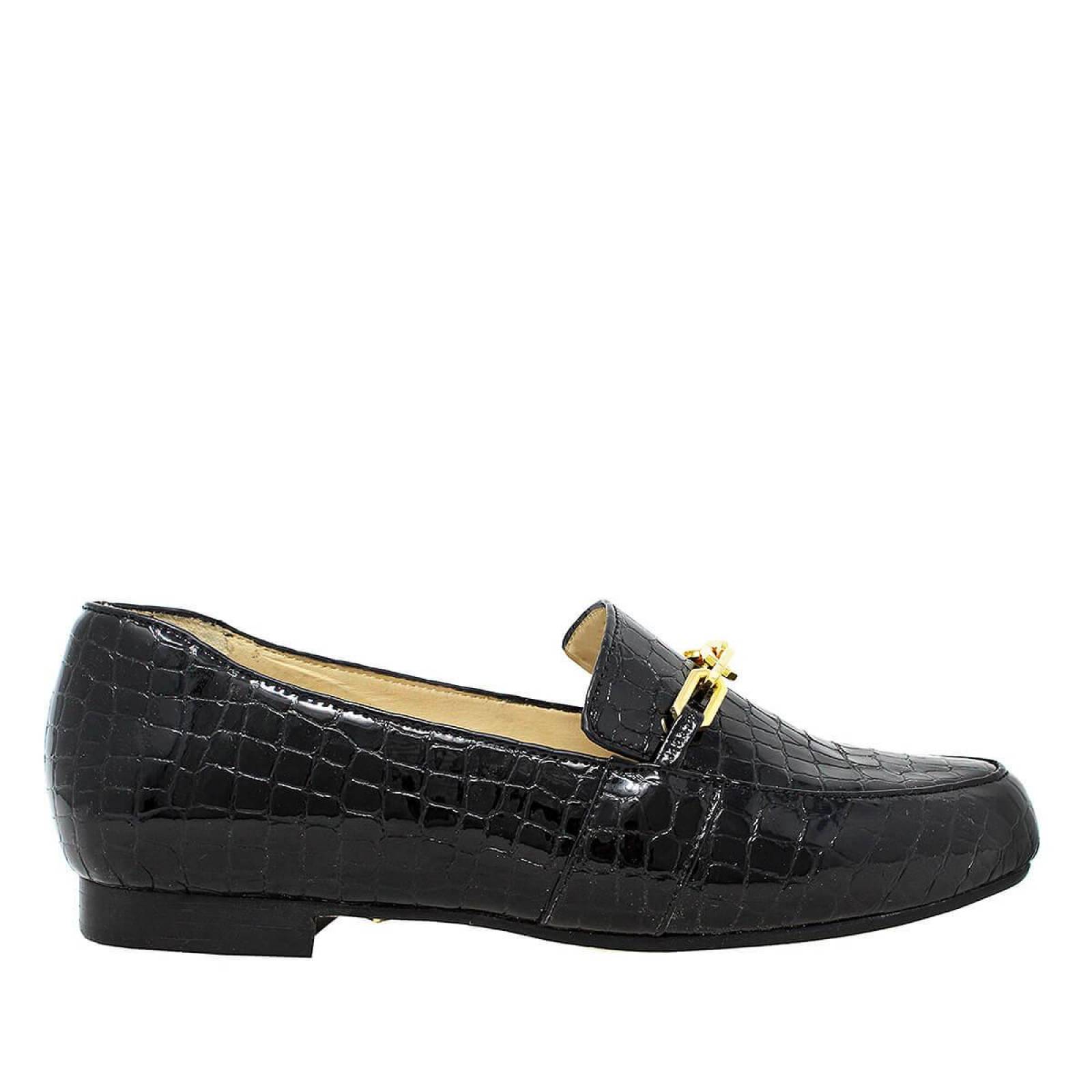 RUBY - Negro Regina Romero Zapato Mocasin de Piso para Dama en Piel 