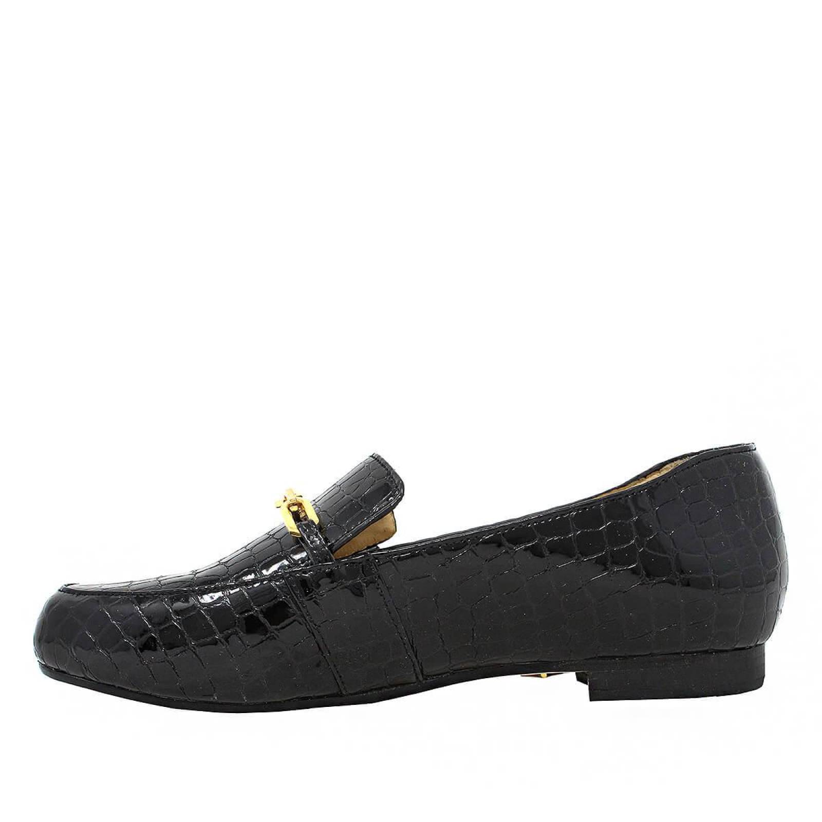 RUBY - Negro Regina Romero Zapato Mocasin de Piso para Dama en Piel 