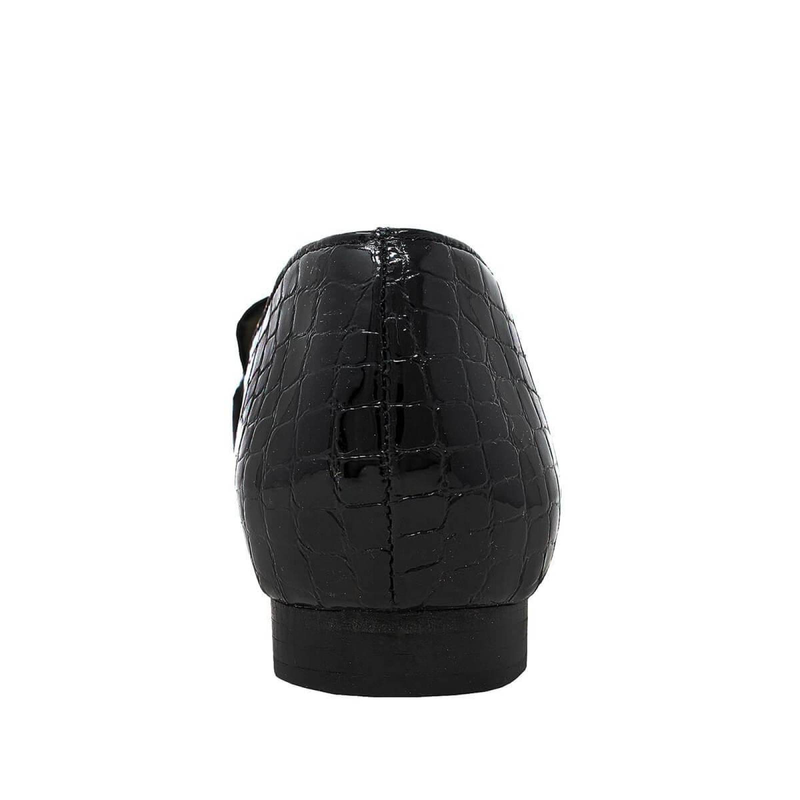 RUBY - Negro Regina Romero Zapato Mocasin de Piso para Dama en Piel 