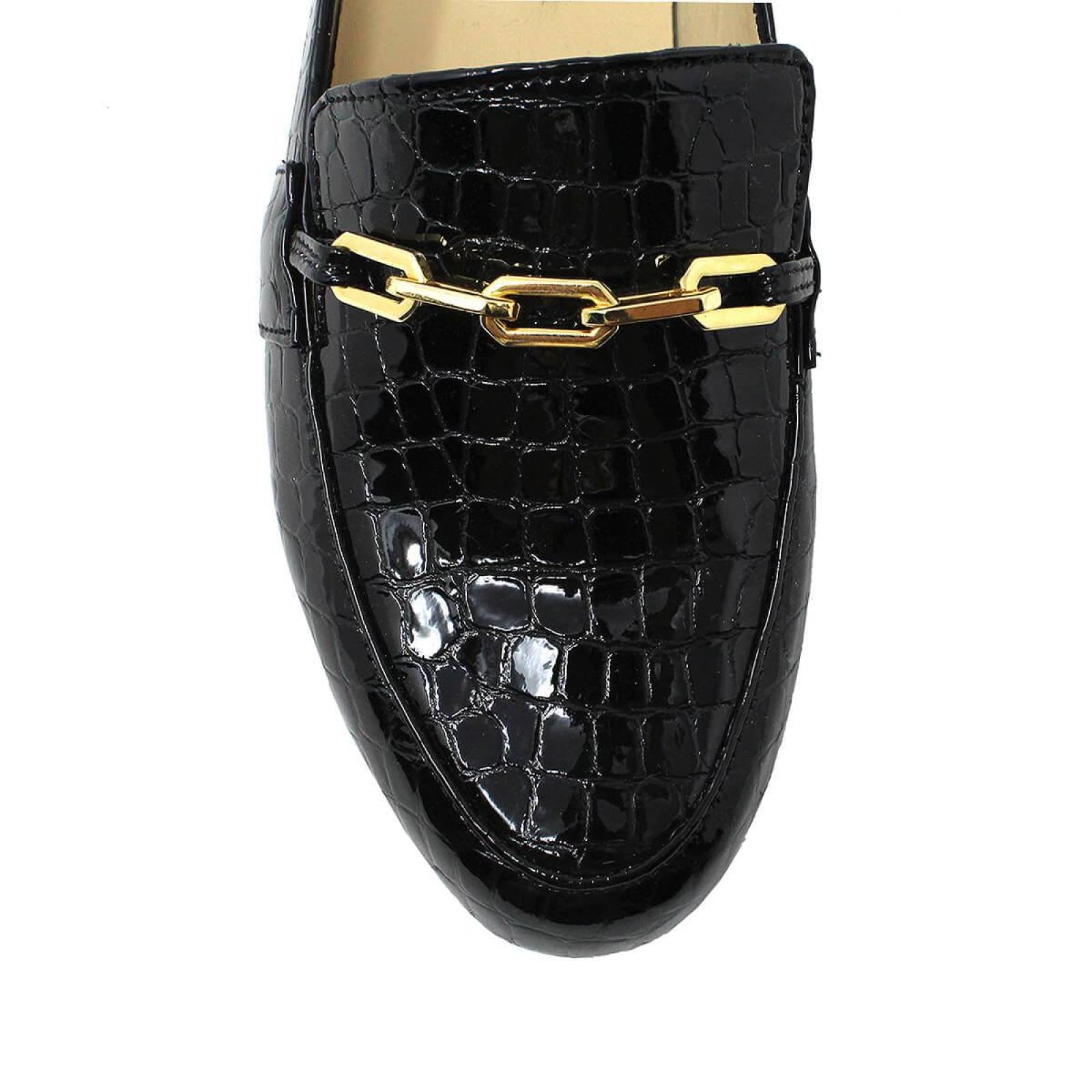 RUBY - Negro Regina Romero Zapato Mocasin de Piso para Dama en Piel 