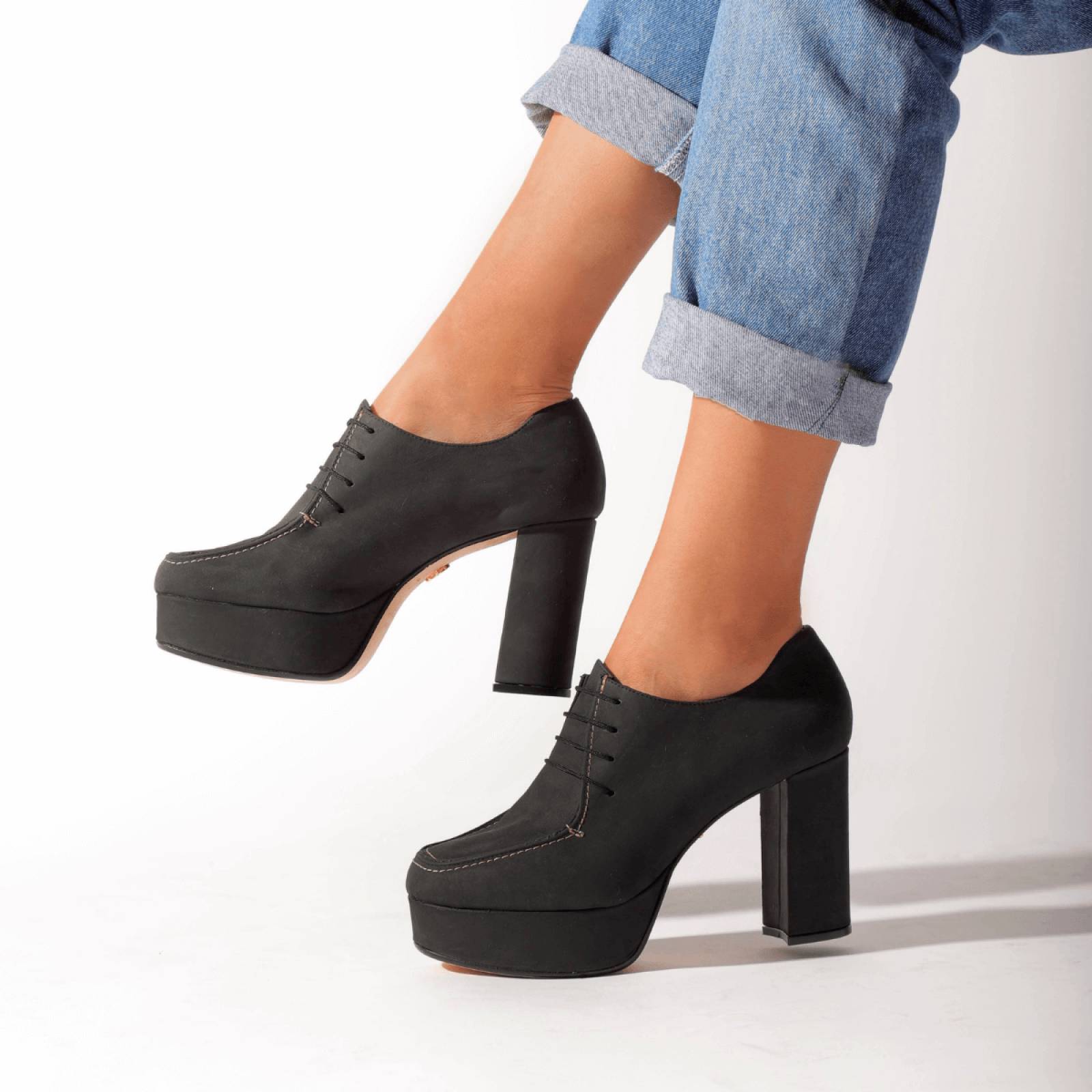 ZOE 95 - Concreto Regina Romero Zapato Plataforma Tacon Alto para Dama en Piel 