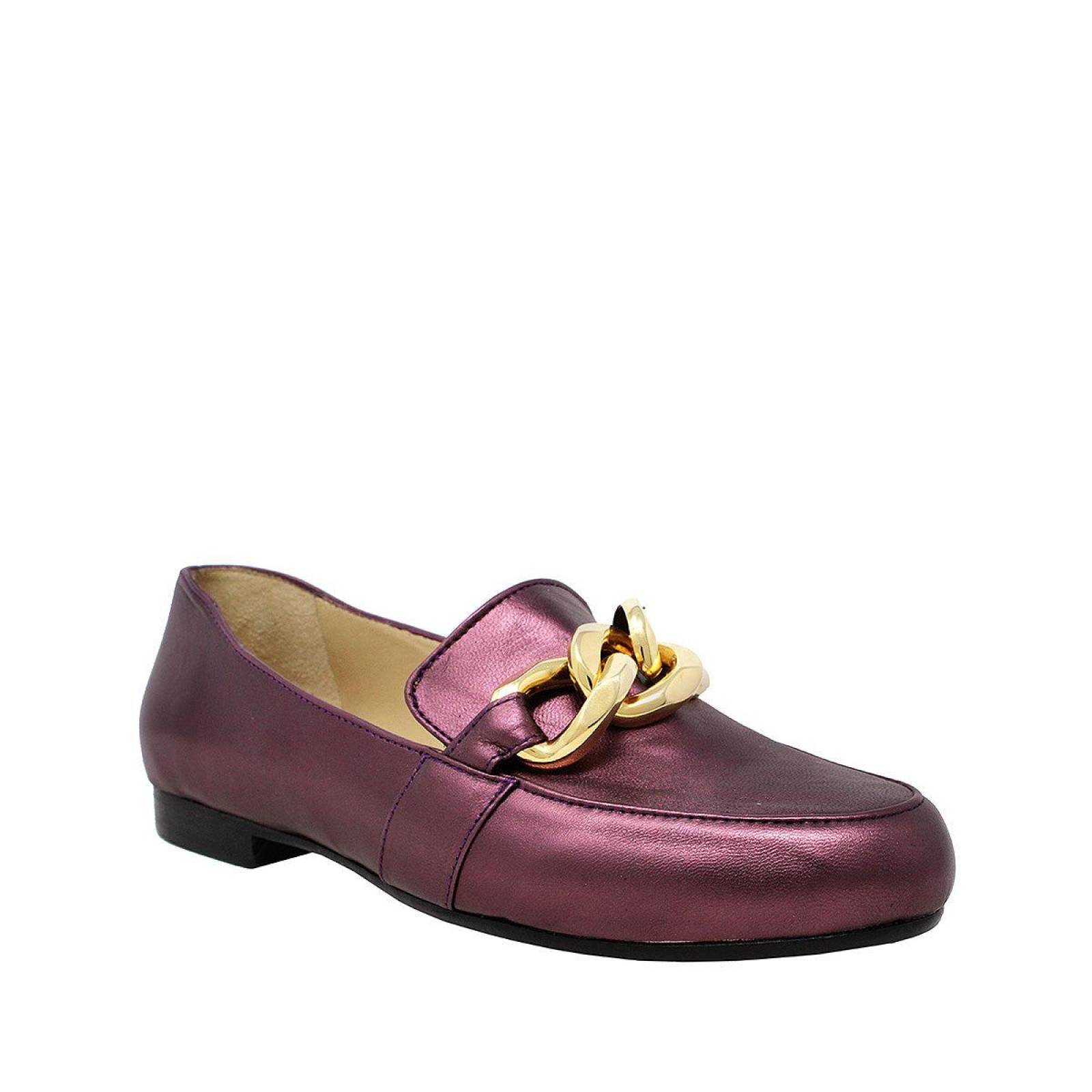 ALINE - Vino Regina Romero Zapato Mocasin de Piso para Dama en Piel 