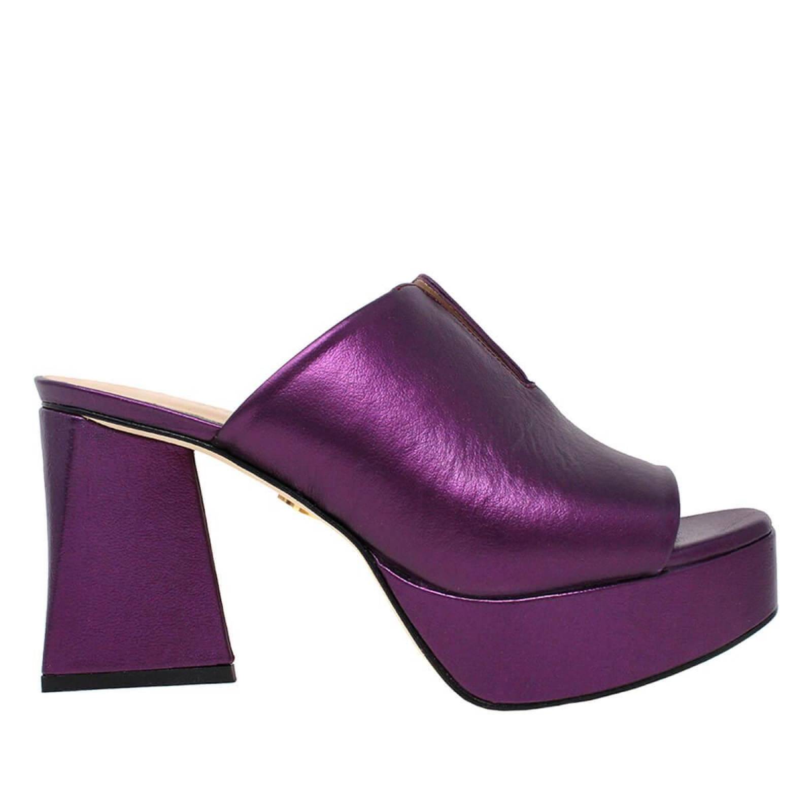 VERONICA 95 - Amatista Regina Romero Zapato Sandalia Mule Plataforma Tacon Alto para Dama en Piel 