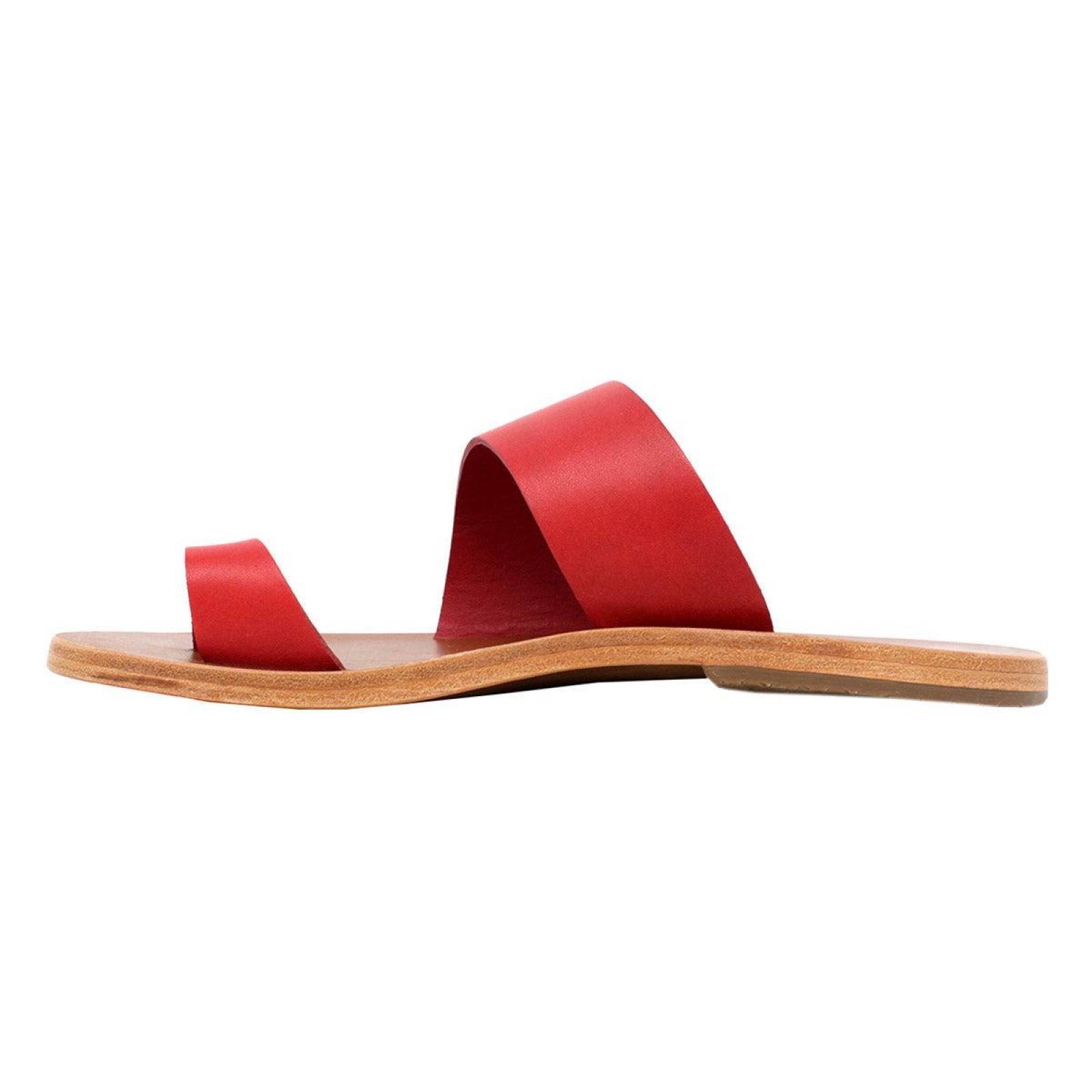 AMAYA - Rojo Regina Romero Resort Zapato Sandalia de Piso para Dama en Piel 