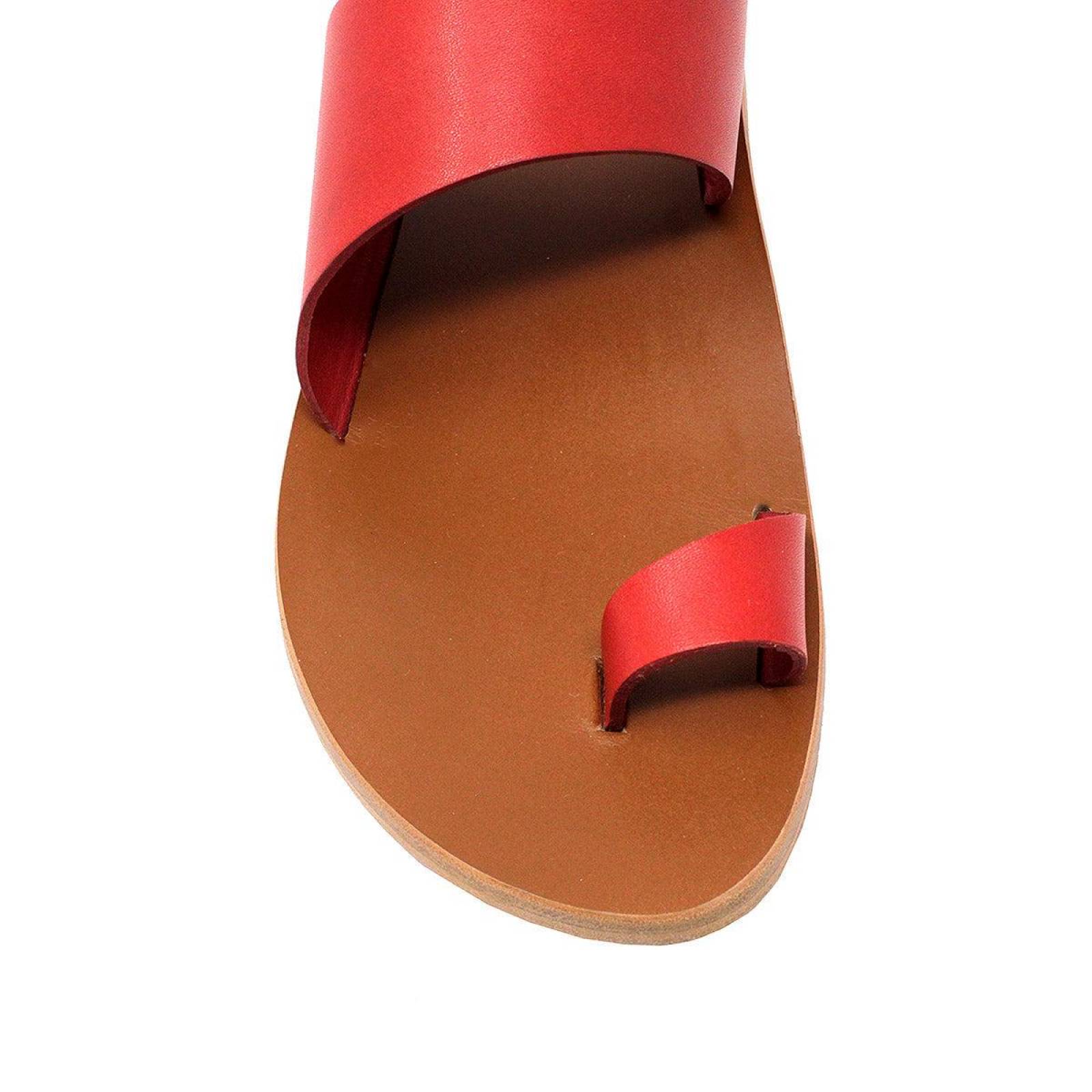 AMAYA - Rojo Regina Romero Resort Zapato Sandalia de Piso para Dama en Piel 