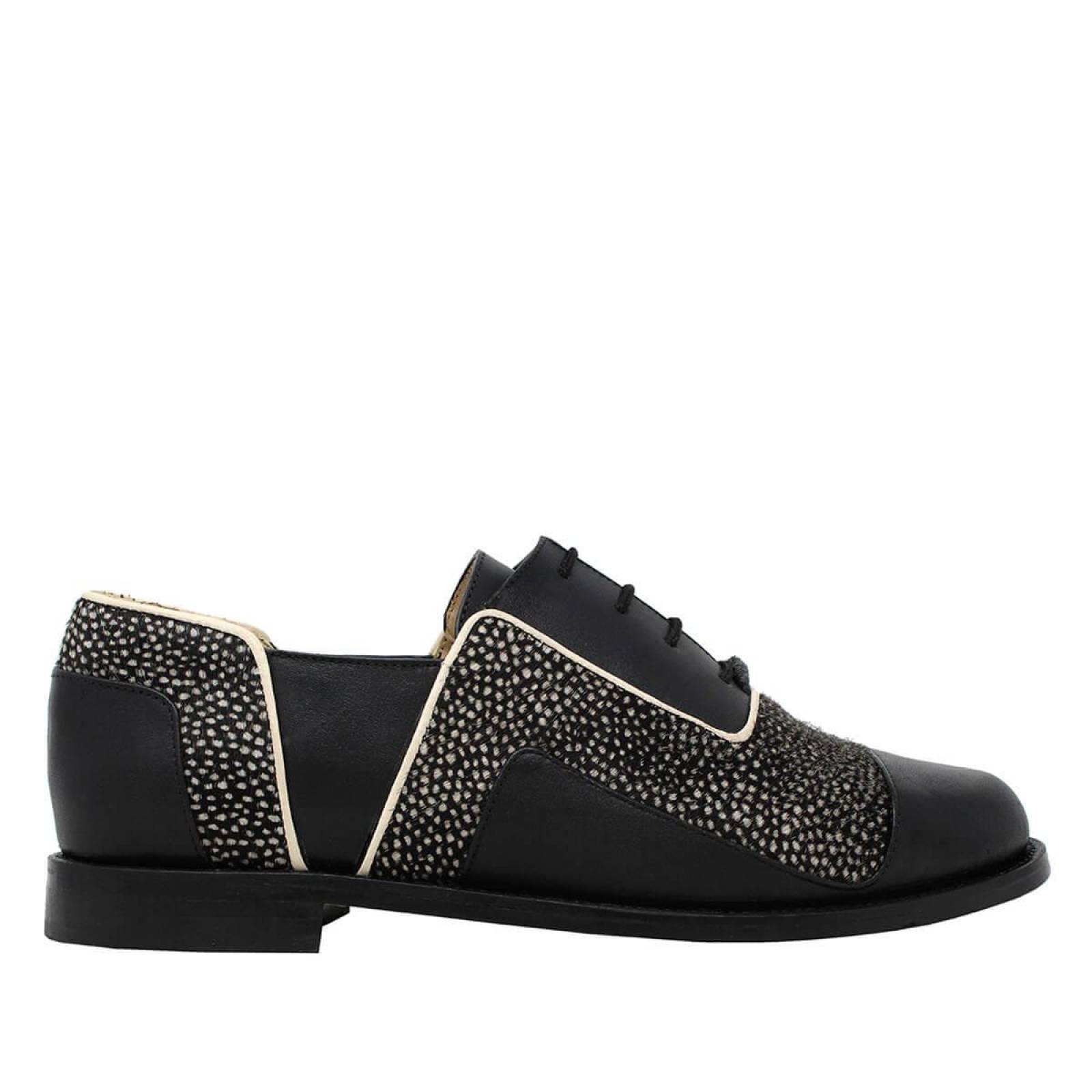 KEYLA - Negro Regina Romero Zapato Bostoniano de Piso para Dama en Piel 