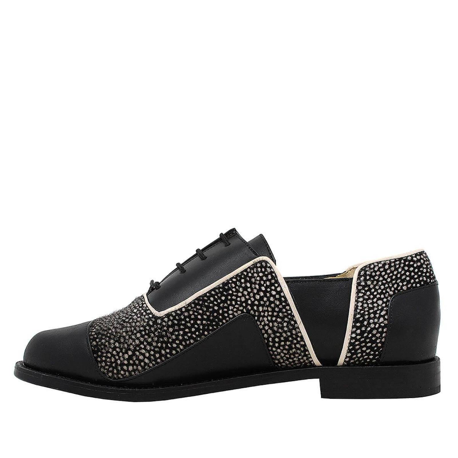 KEYLA - Negro Regina Romero Zapato Bostoniano de Piso para Dama en Piel 