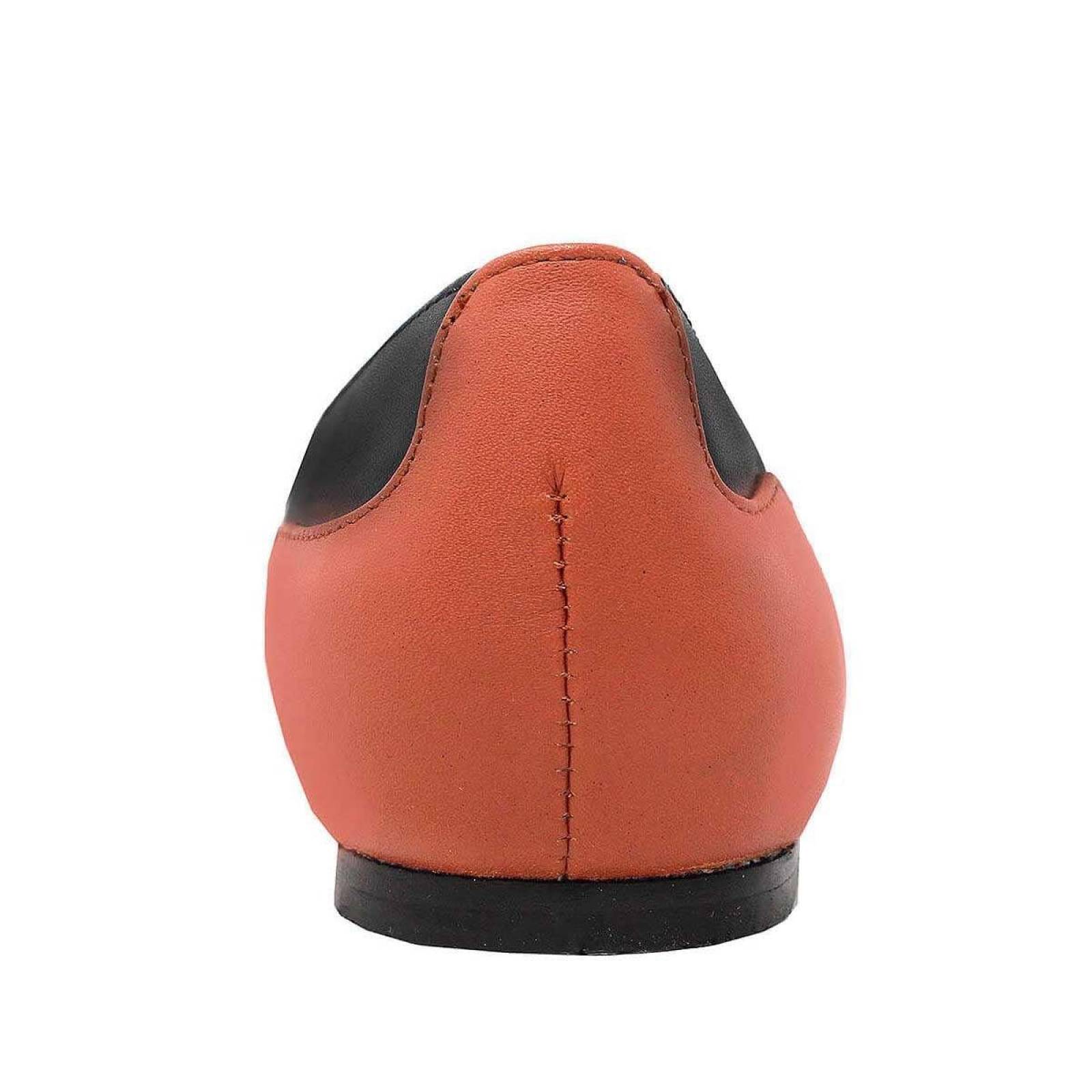 CAROLA - Negro y Terracota Regina Romero Zapato Flat Balerina de Piso para Dama en Piel 