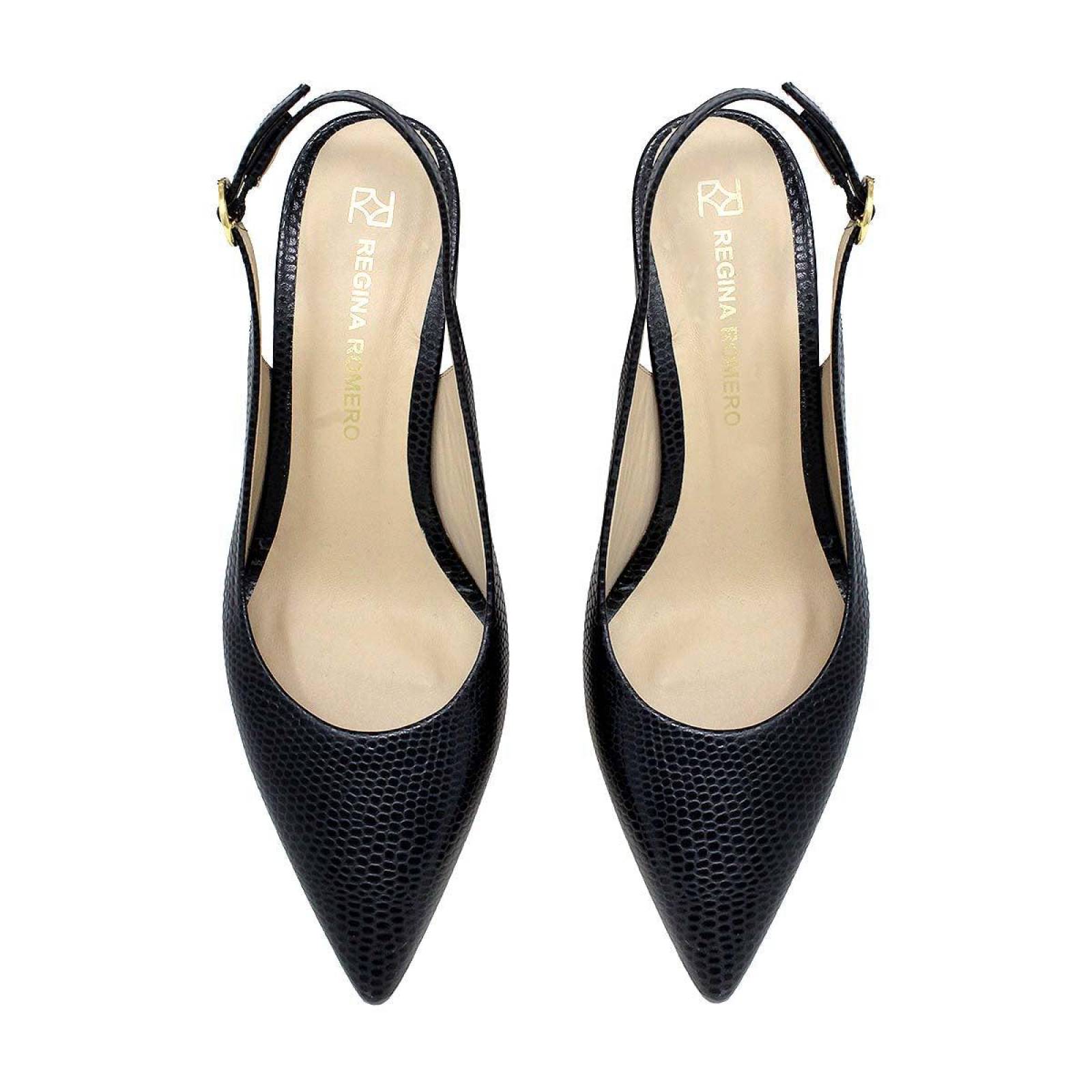 TANIA 50 - Negro Regina Romero Zapato Zapatilla Tacon Bajo para Dama en Piel 