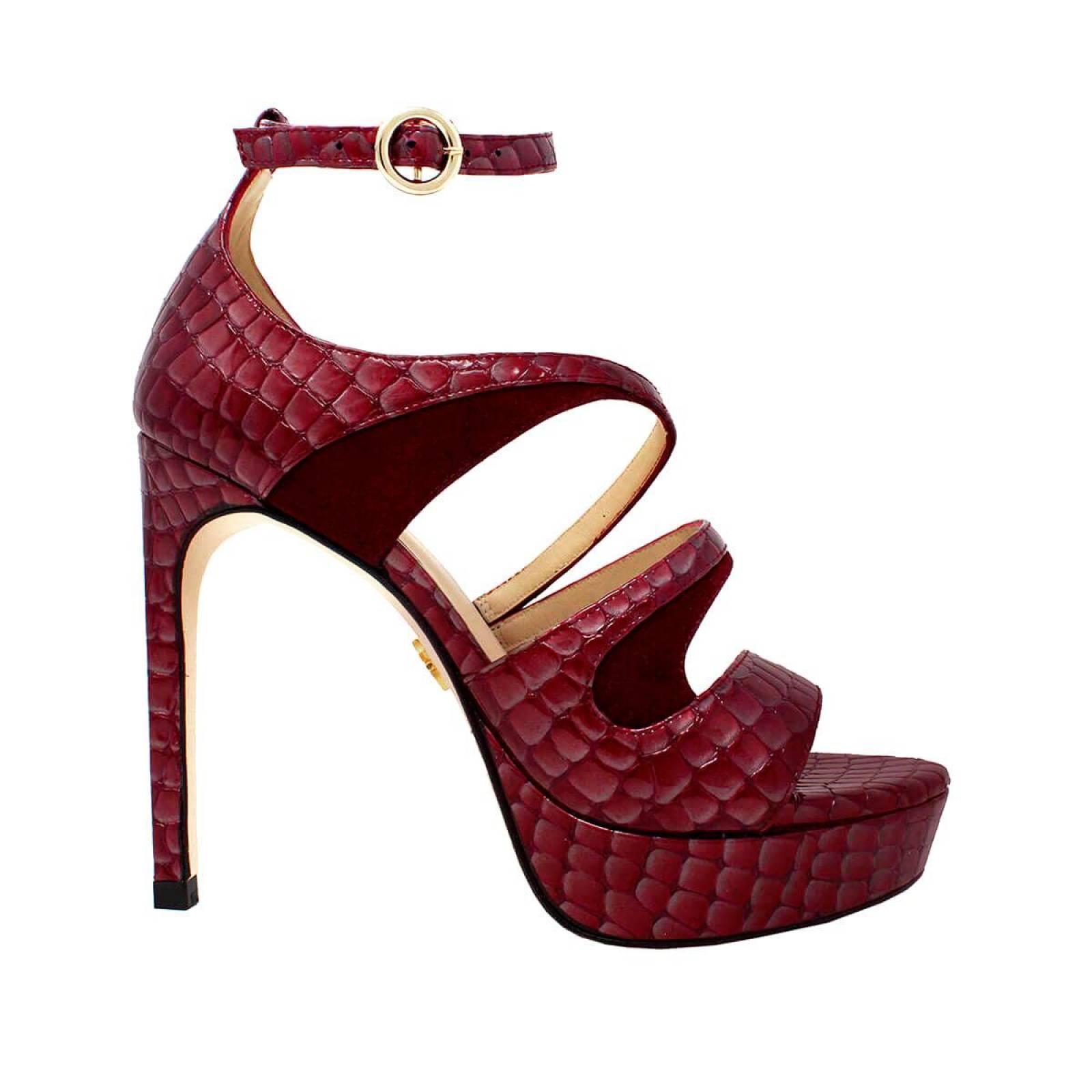 ELLE 125 - Charol Vino Regina Romero Zapato Sandalia Plataforma Tacon Alto para Dama en Piel 