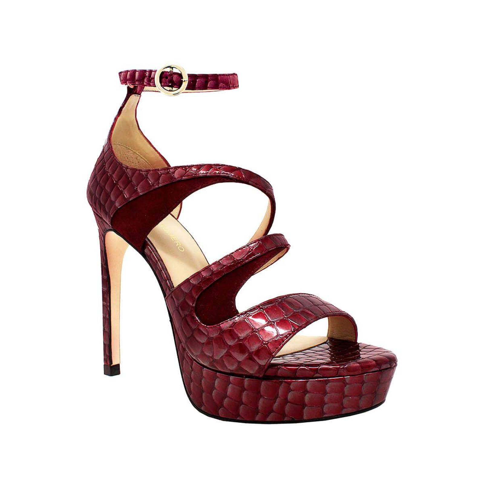 ELLE 125 - Charol Vino Regina Romero Zapato Sandalia Plataforma Tacon Alto para Dama en Piel 